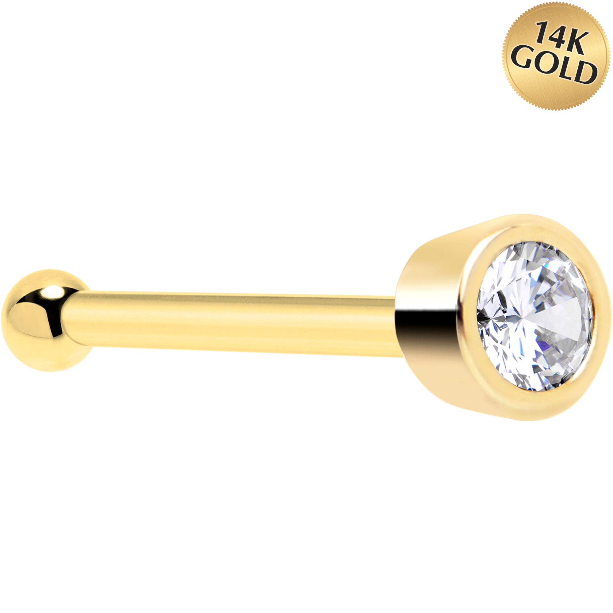 Solid 14k Yellow Gold 1.5mm Cubic Zirconia Nose Bone