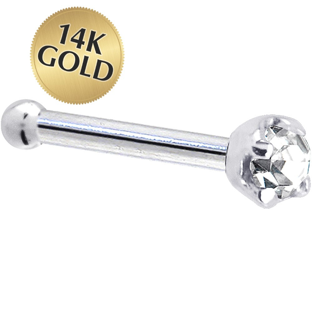 Solid 14k White Gold Cubic Zirconia Nose Bone