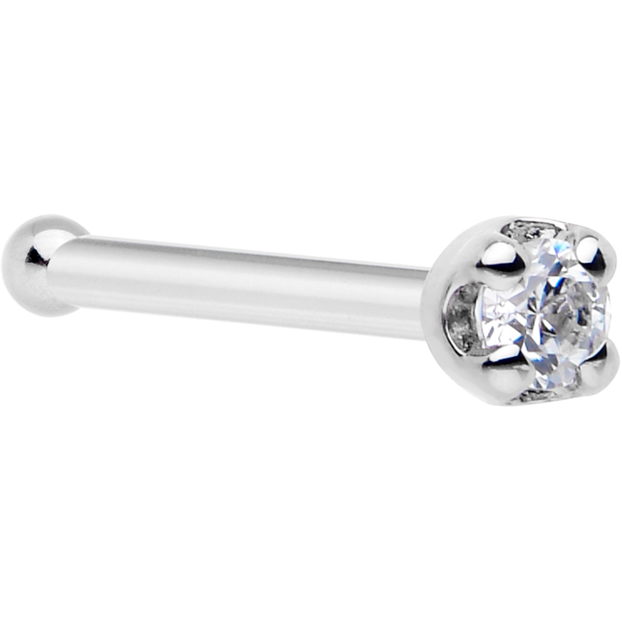 Solid 14k White Gold 1.5mm Cubic Zirconia Nose Bone