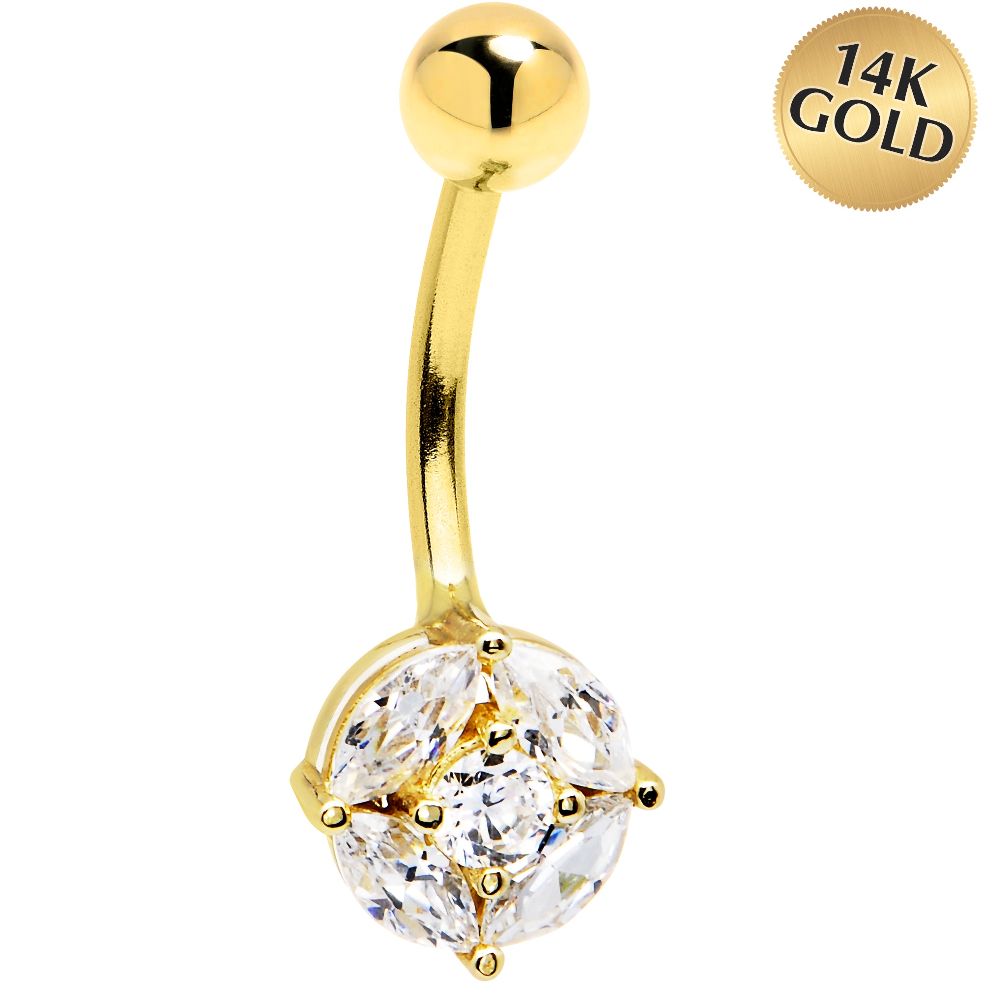 16G Solid 14k Yellow Gold Cubic Zirconia Regal Belly Ring