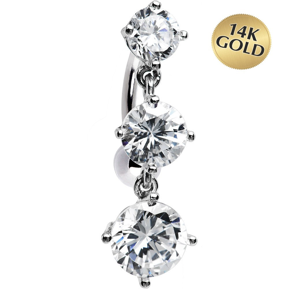 16G Solid 14k White Gold Top Mount CZ Belly Ring