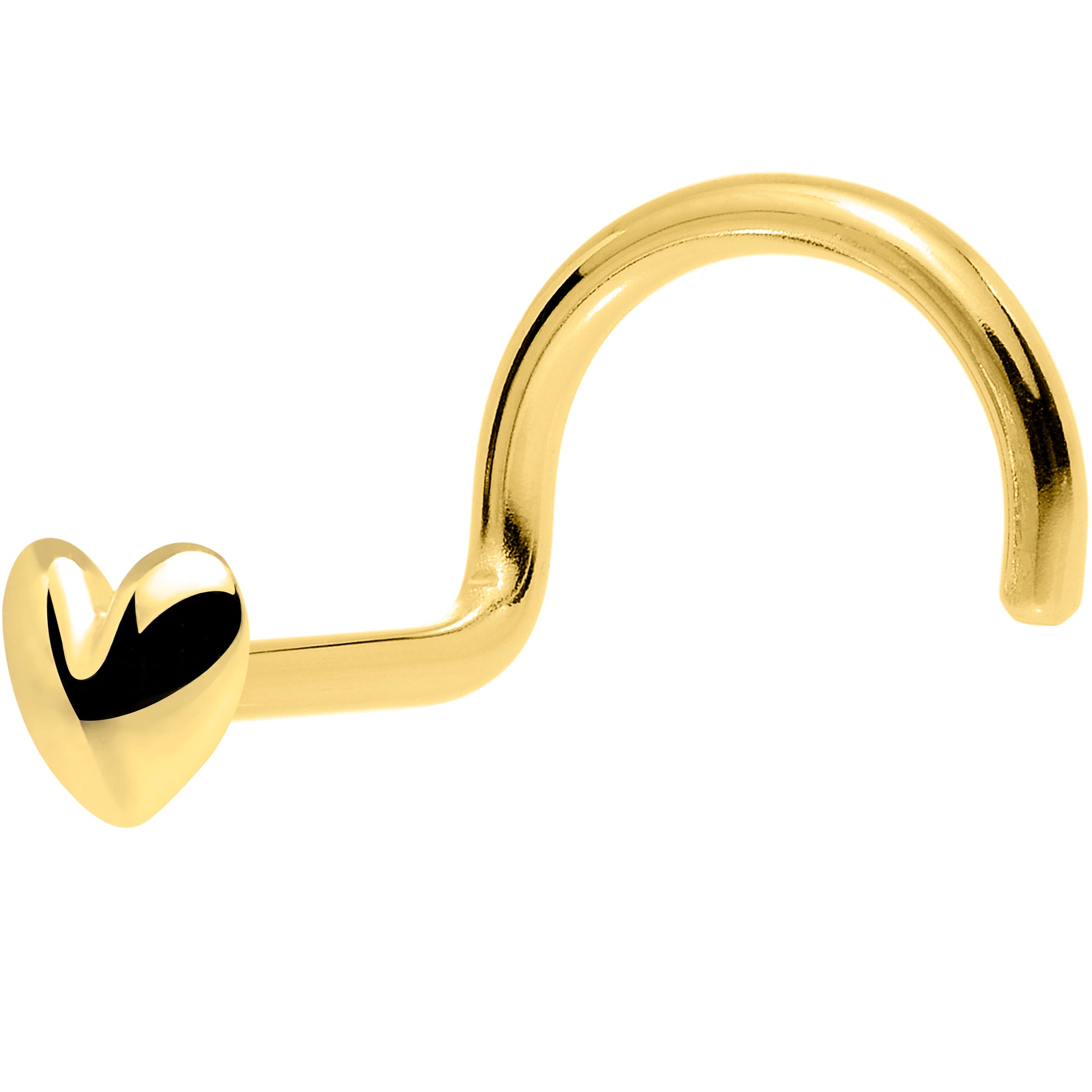 Solid 14K Yellow Gold Heart Nose Screw Ring