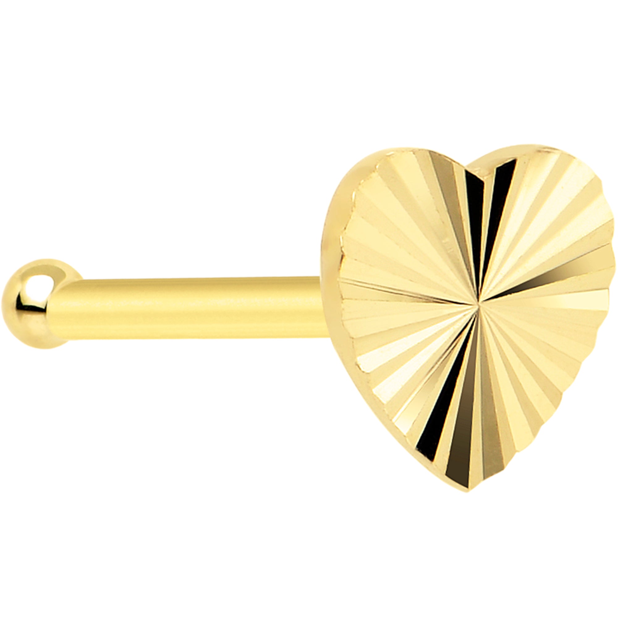 Solid 14K Yellow Gold Flat Textured Heart Nose Bone