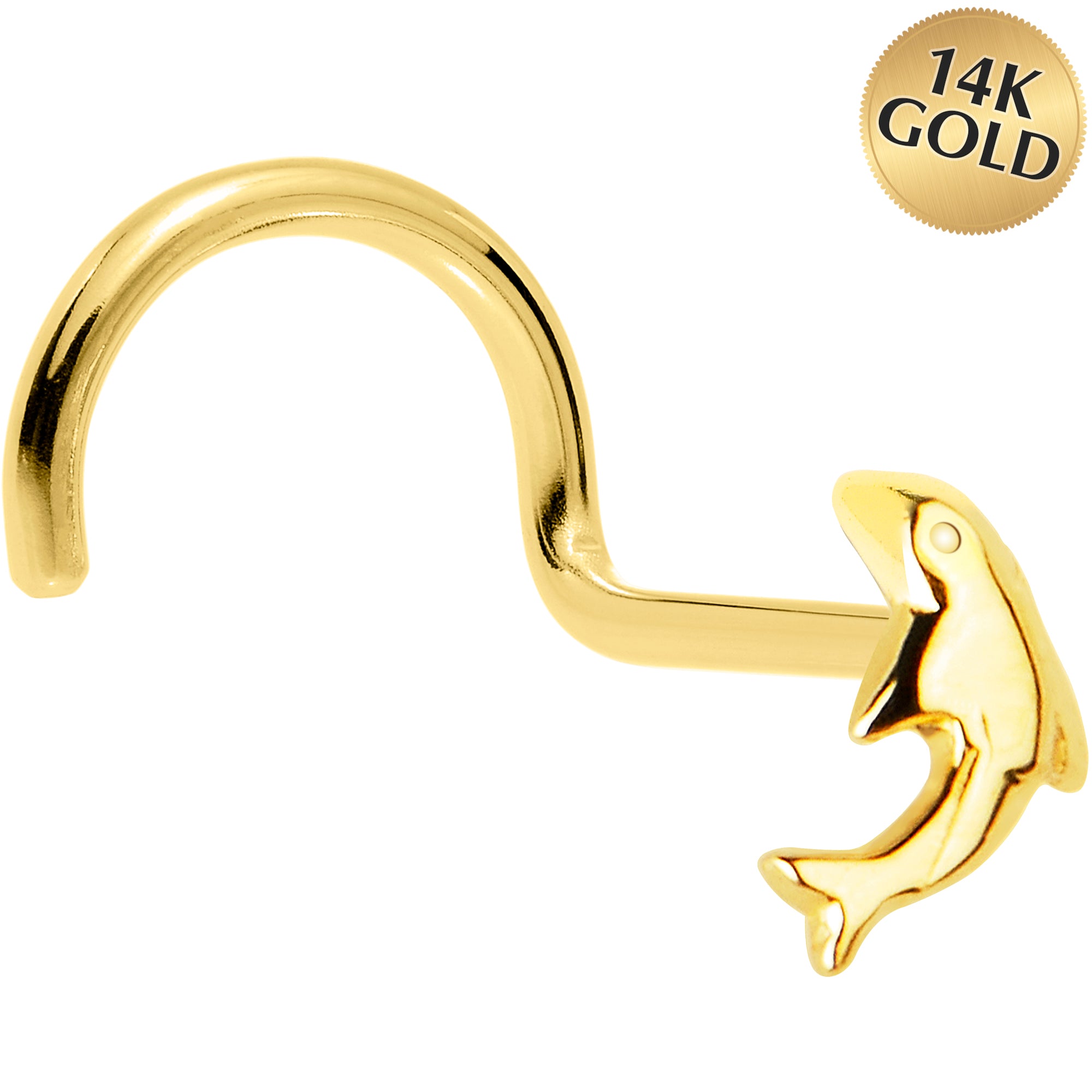 Solid 14K Yellow Gold Dolphin Nose Screw Ring