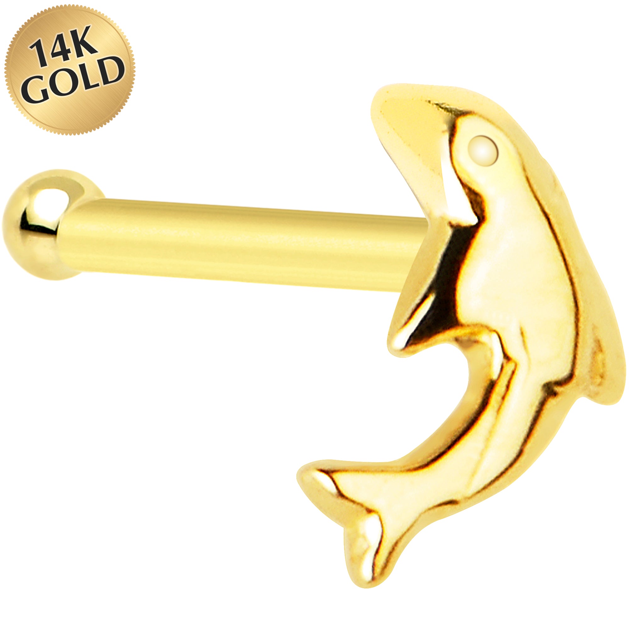 Solid 14K Yellow Gold Dolphin Nose Bone