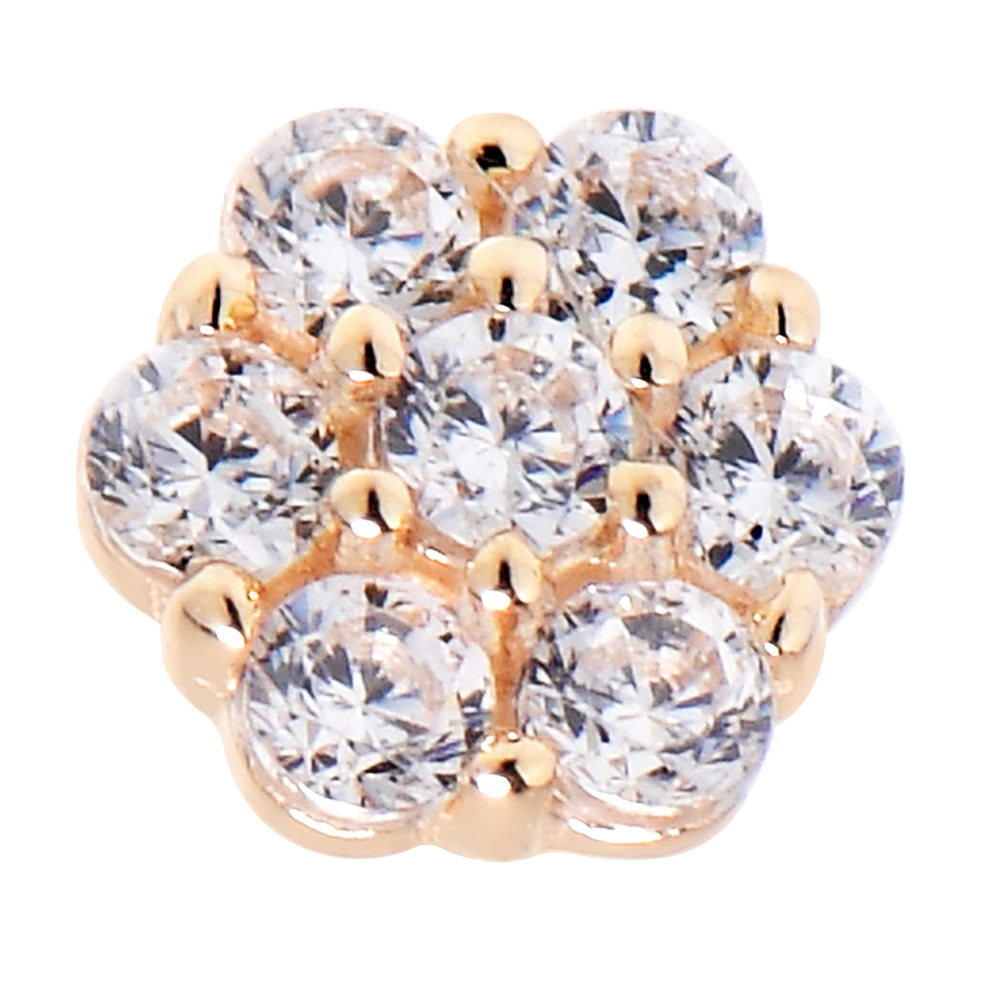 Solid 14K Yellow Gold Clear CZ Flower Nose Bone
