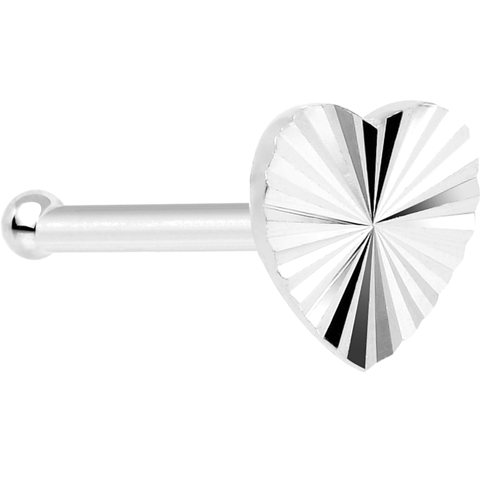 Solid 14K White Gold Flat Textured Heart Nose Bone