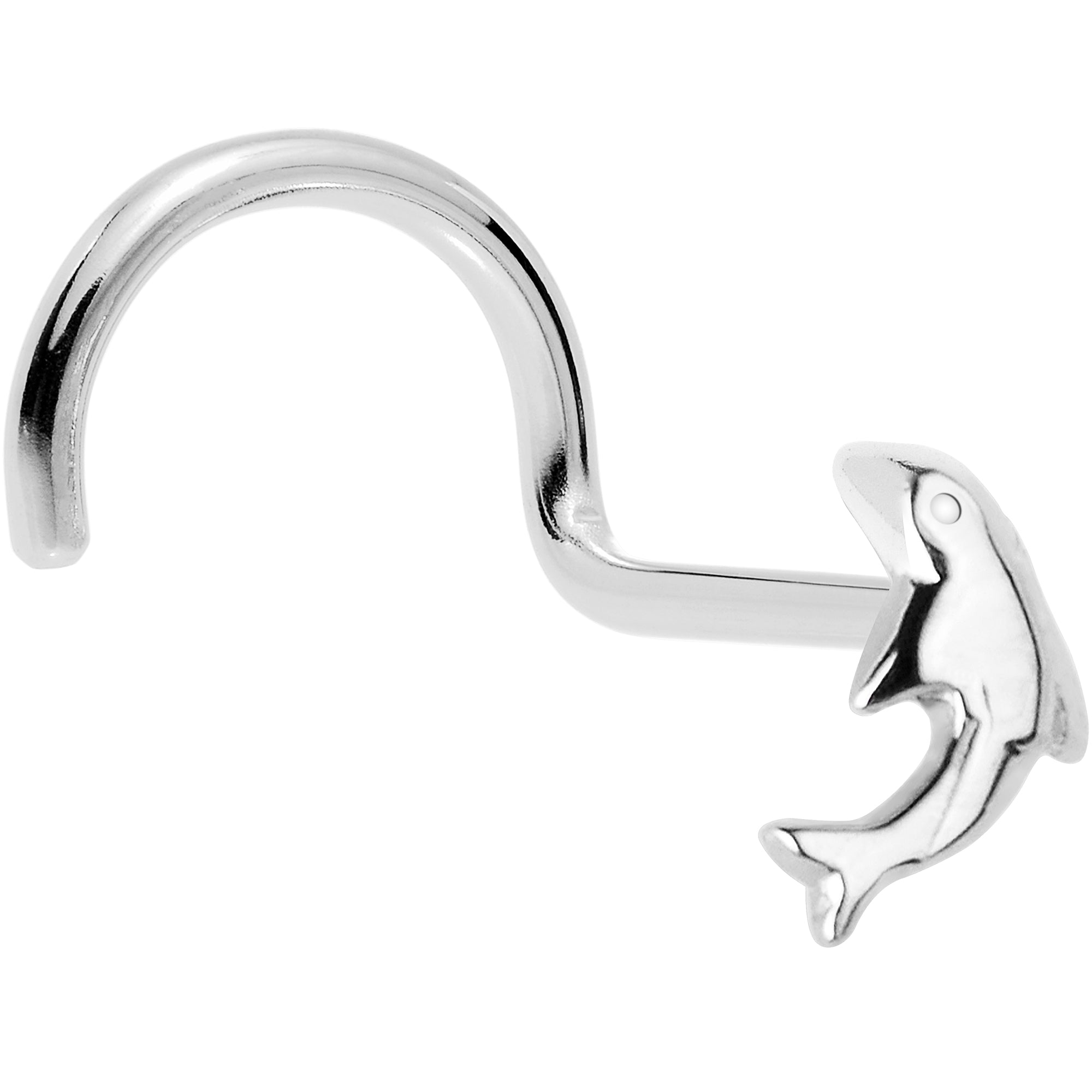Solid 14K White Gold Dolphin Nose Screw Ring