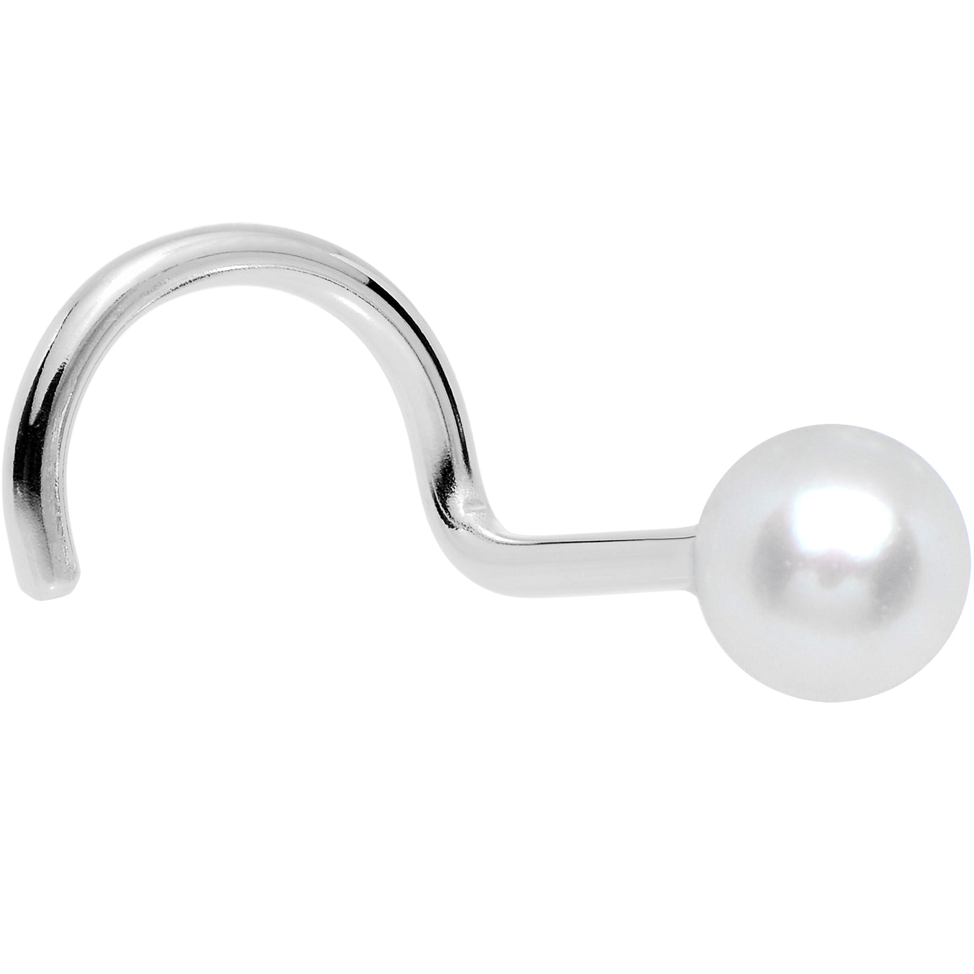 Solid 14K White Gold 3mm Pearl Nose Screw Ring