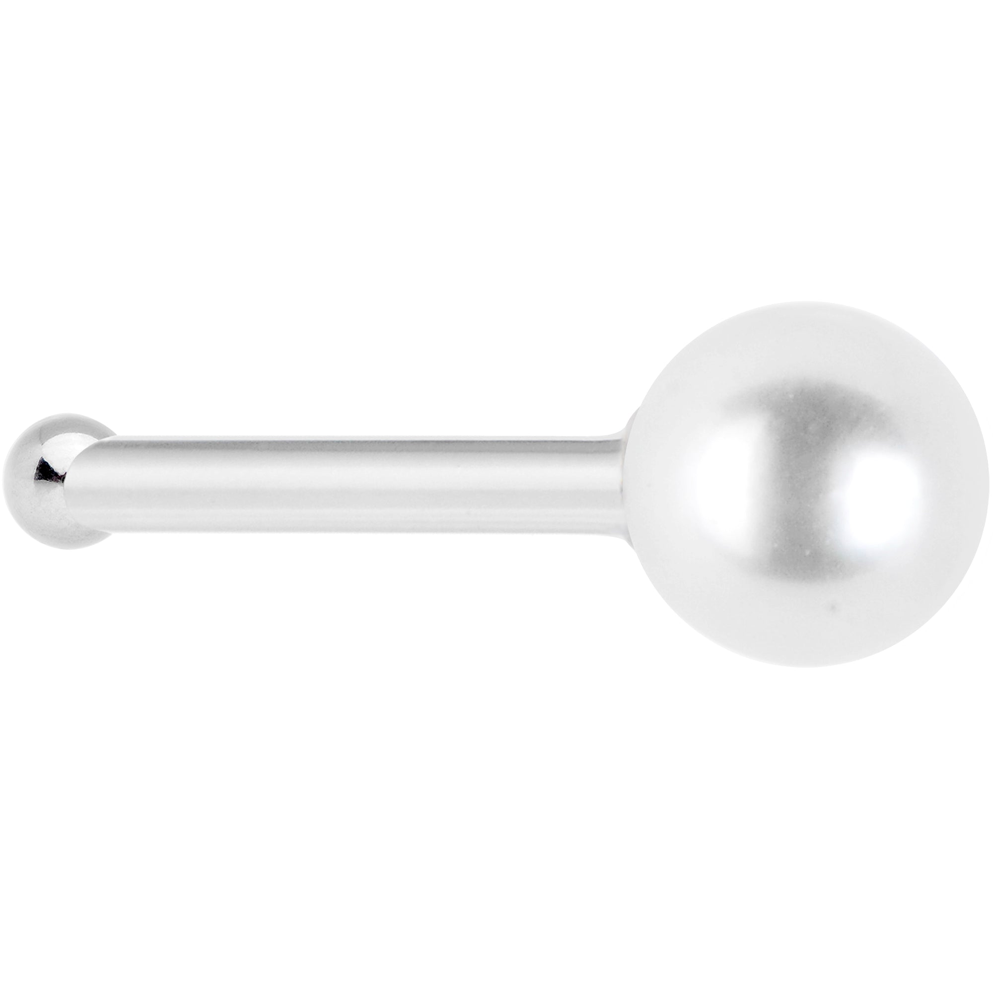Solid 14K White Gold 3mm Pearl Nose Bone