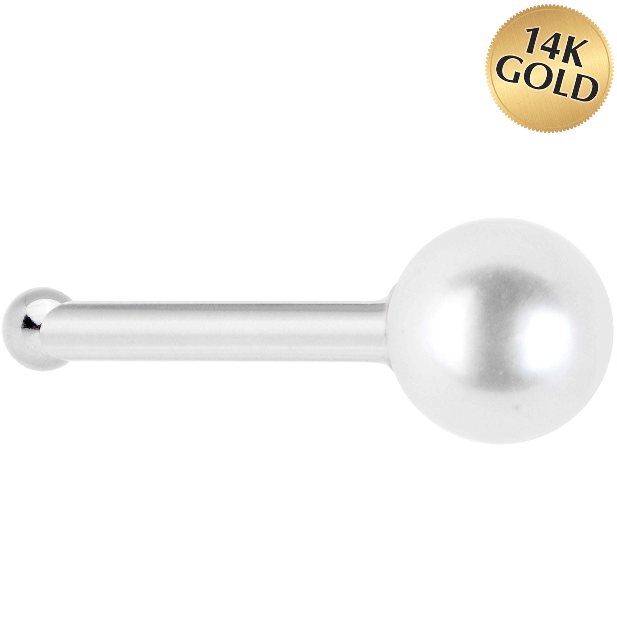Solid 14K White Gold 3mm Pearl Nose Bone