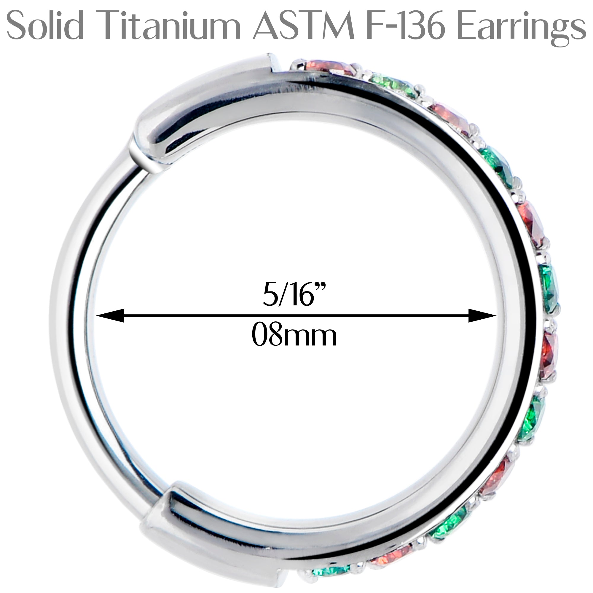 Christmas Red Green CZ Titanium Hinged Hoop Earrings