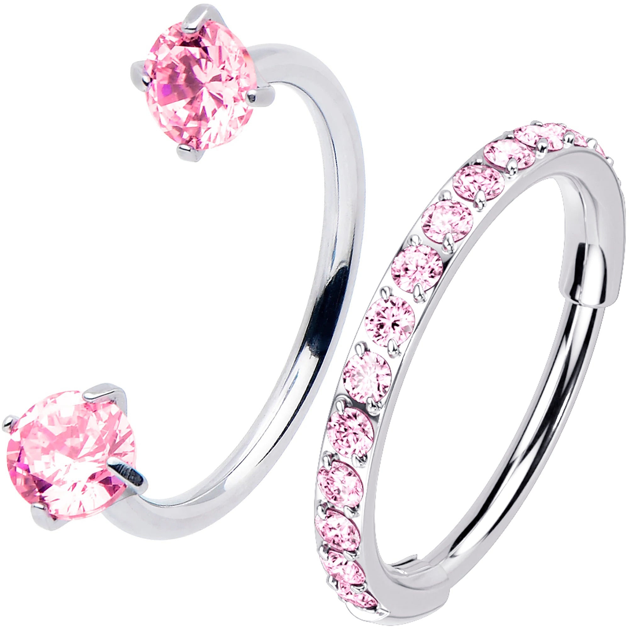 Double Gem U Hoop Titanium Mircro Gem Hoop Double Piercing Nose Ring Pack