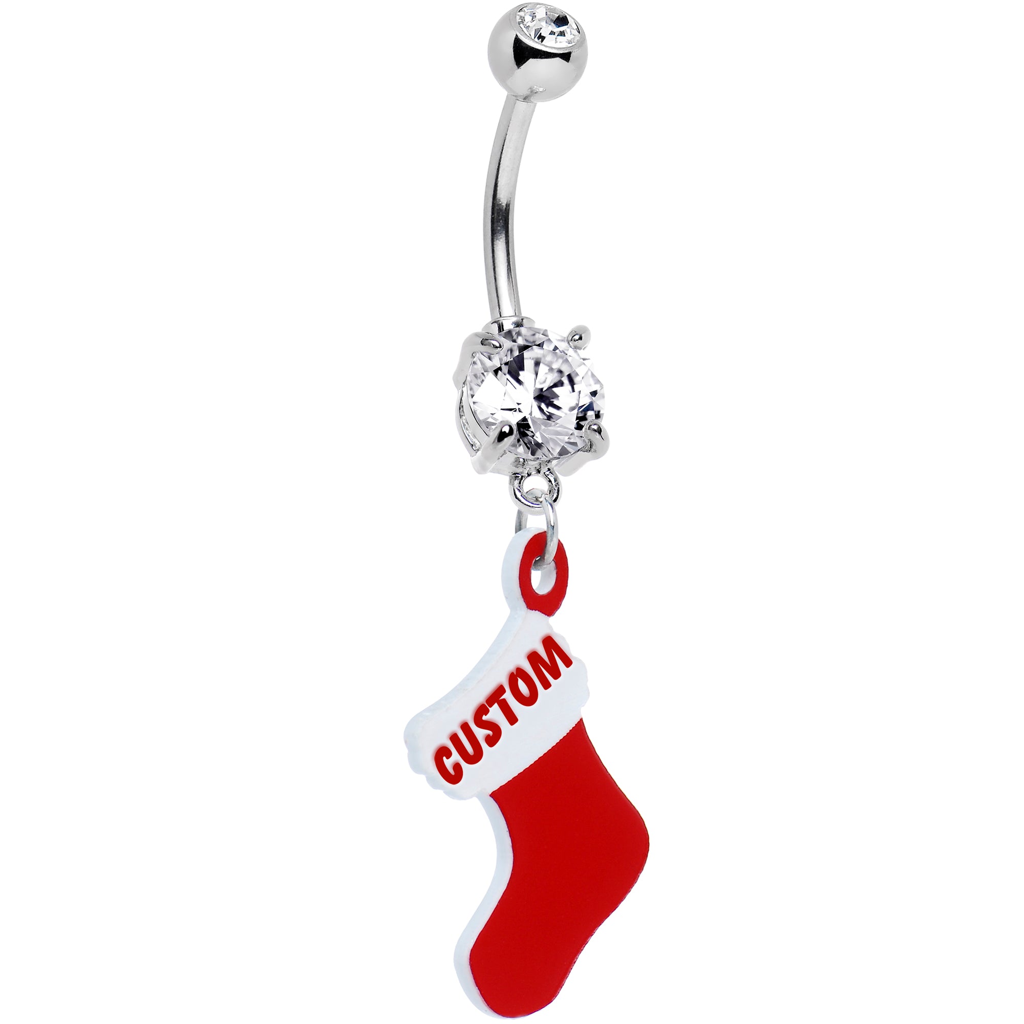 Clear Gem Custom Christmas Stocking Personalized Dangle Belly Ring