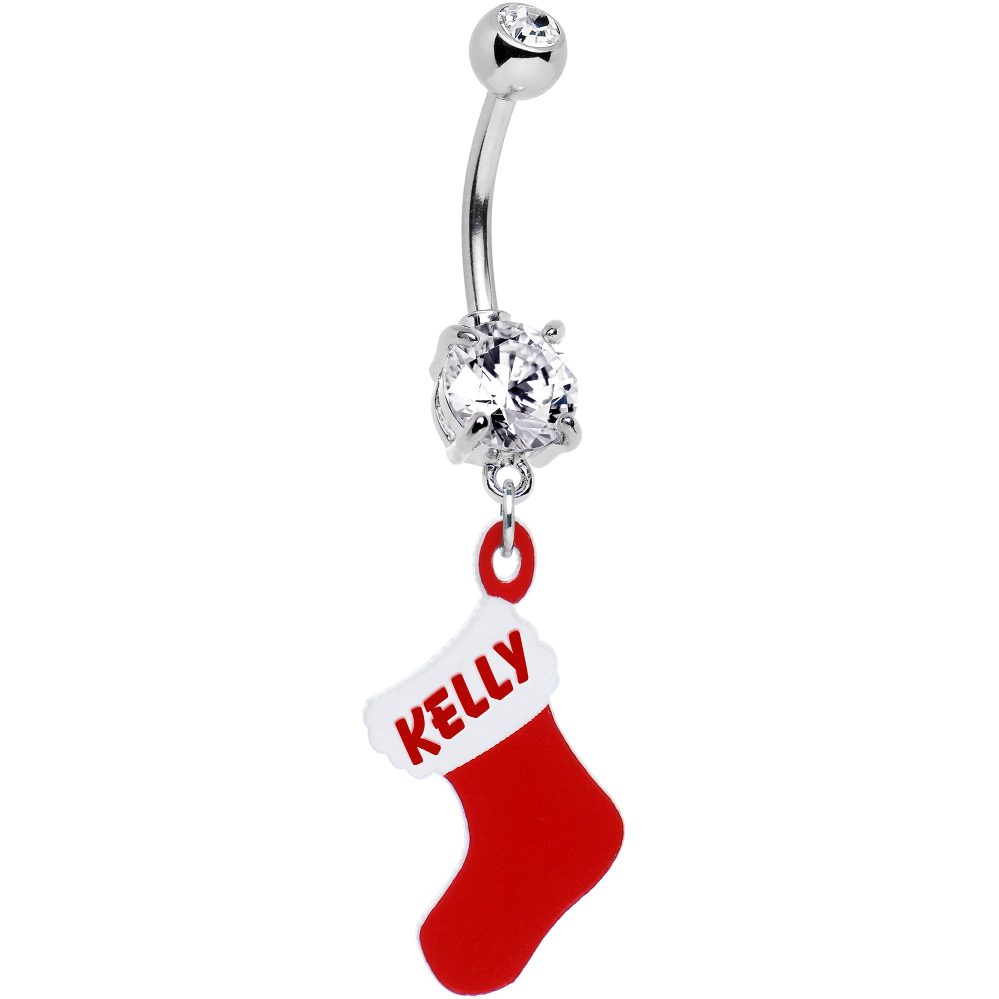 Clear Gem Custom Christmas Stocking Personalized Dangle Belly Ring