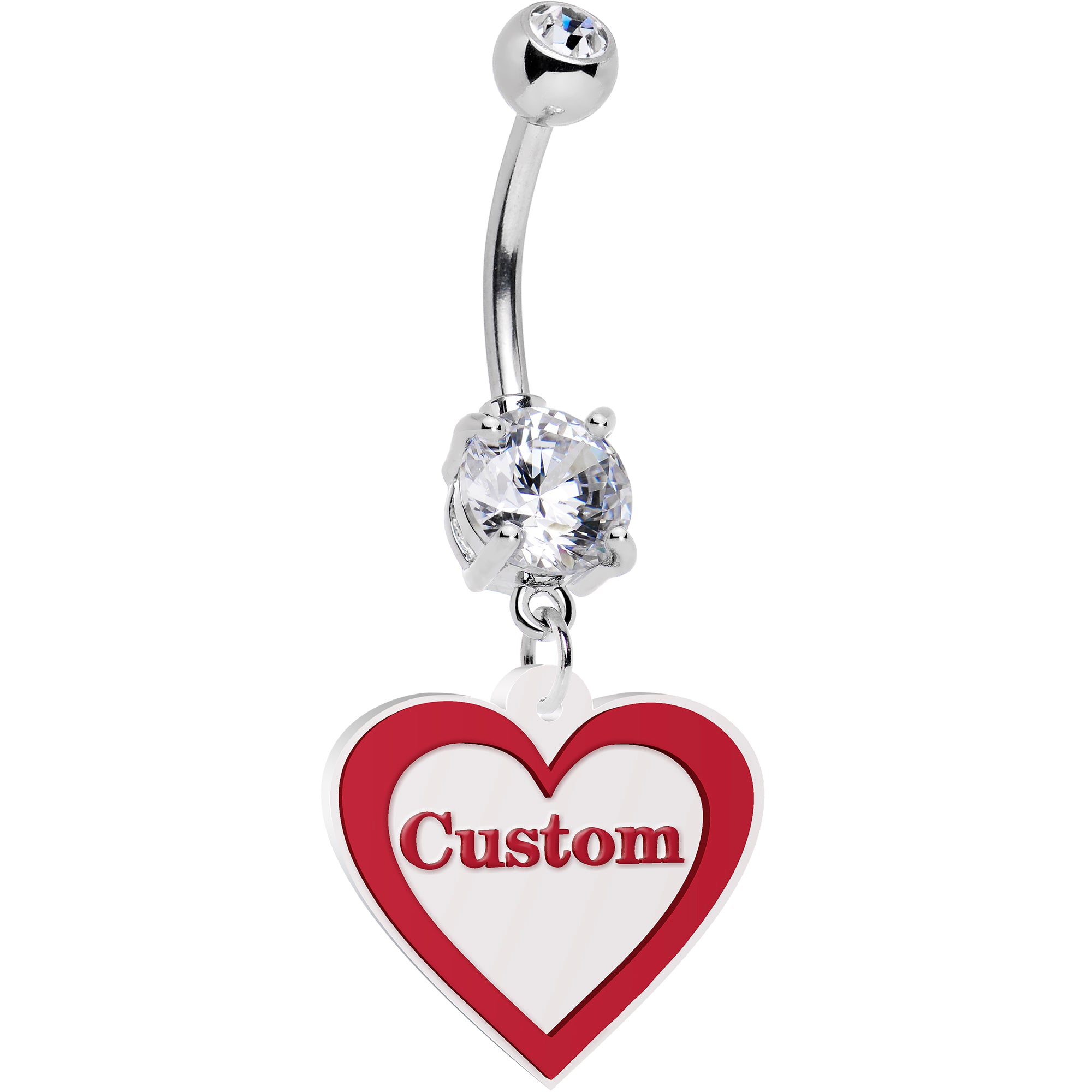 Custom Double Gem Red White Valentines Day Heart Personalized Dangle Hypoallergenic Stainless Steel Belly Ring