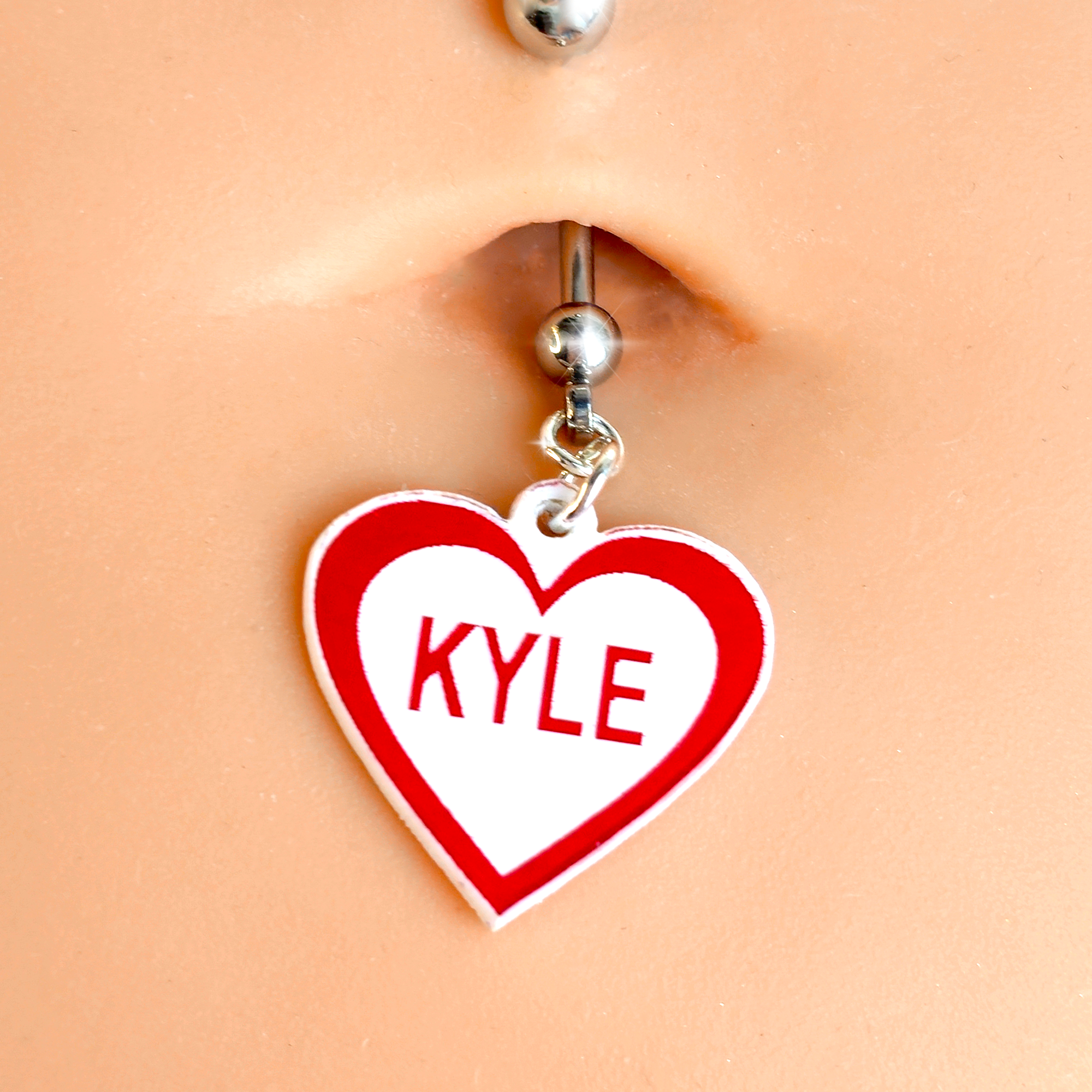 Custom Red White Valentines Day Heart Personalized Dangle Belly Ring