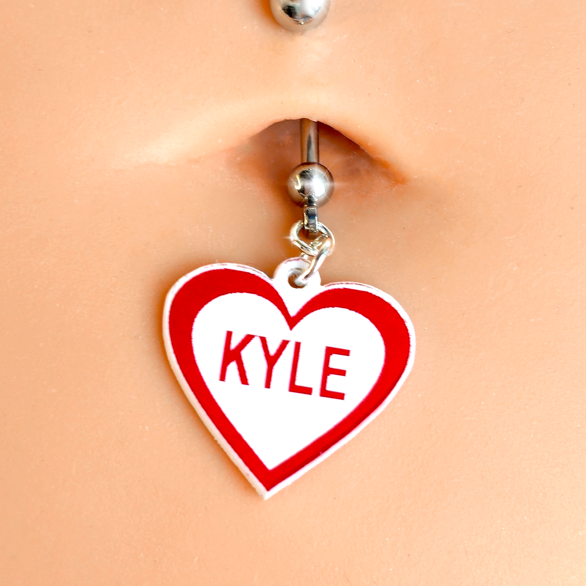 Custom Red White Valentines Day Heart Personalized Dangle Stainless Steel Belly Ring handmade design