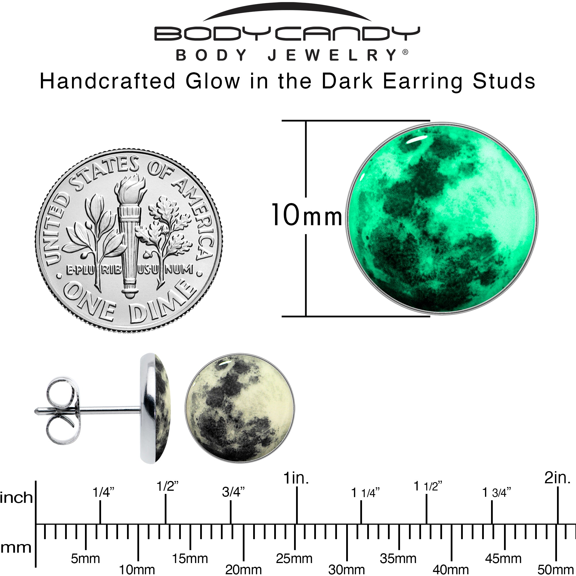 Moon Glow in the Dark Stainless Steel Stud Earrings custom design option