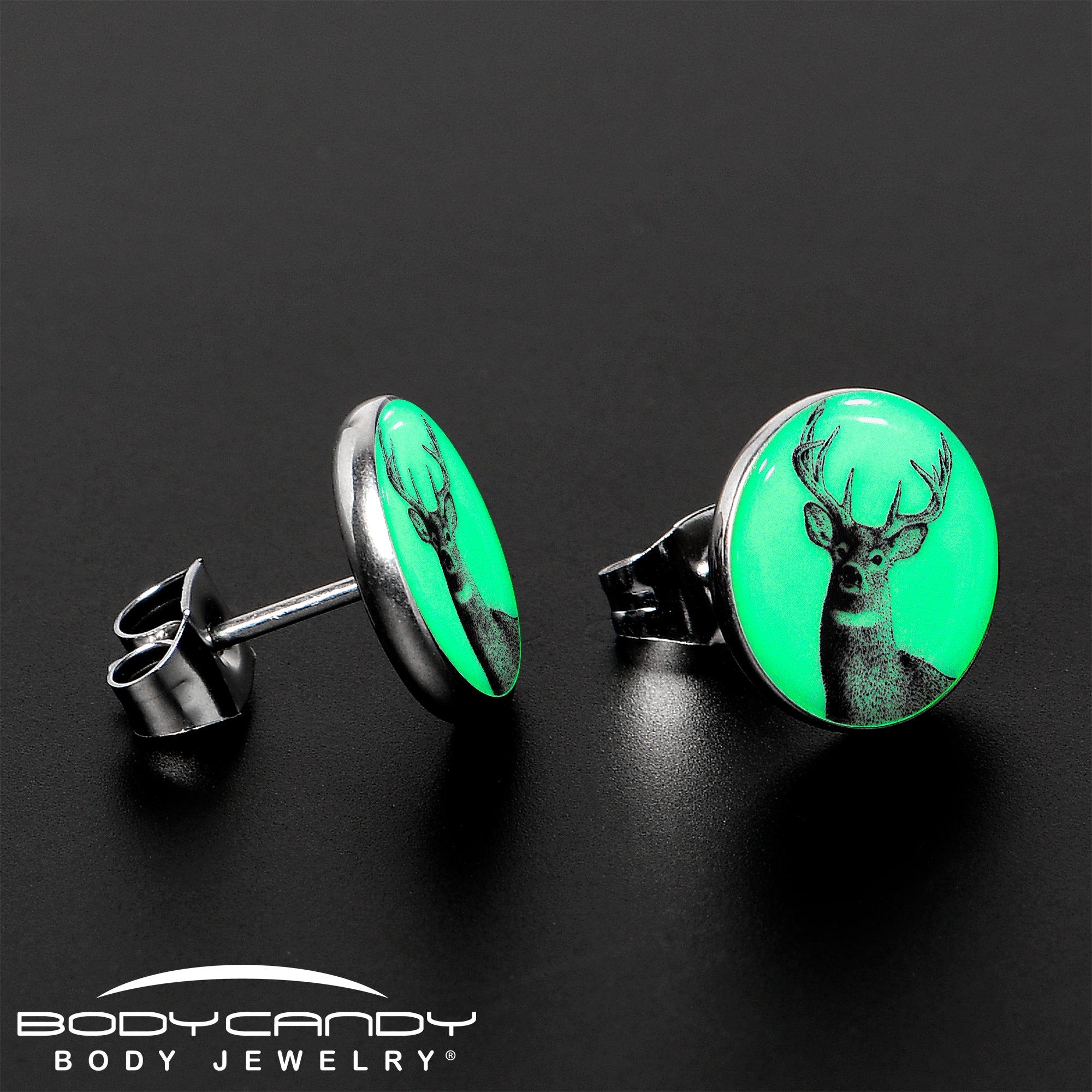 Glow in the Dark Deer Buck Stud Earrings-Hypoallergenic