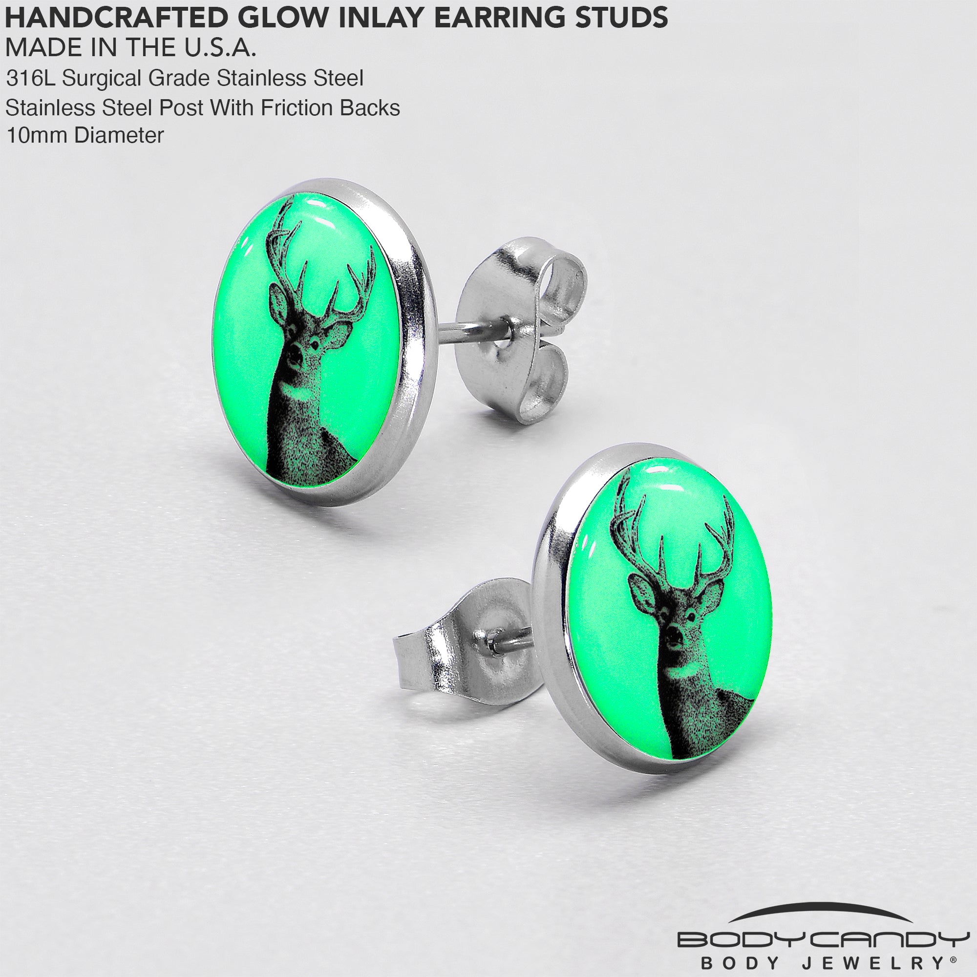 Glow in the Dark Deer Buck Stud Earrings-Hypoallergenic