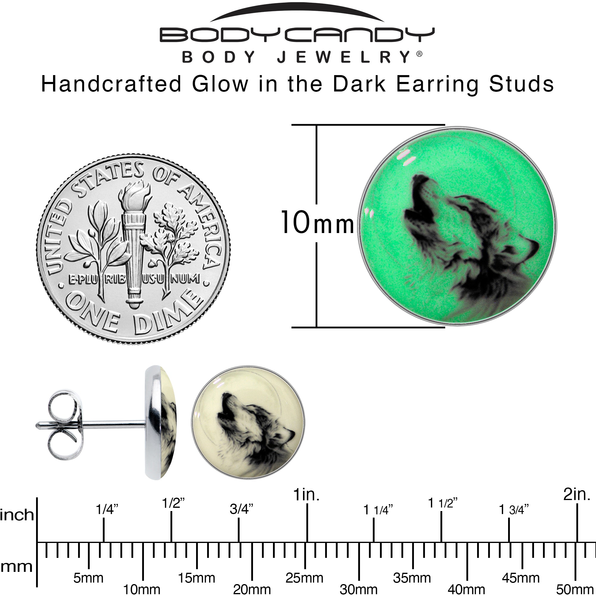Glow in the Dark Howling Wolf Stud Earrings