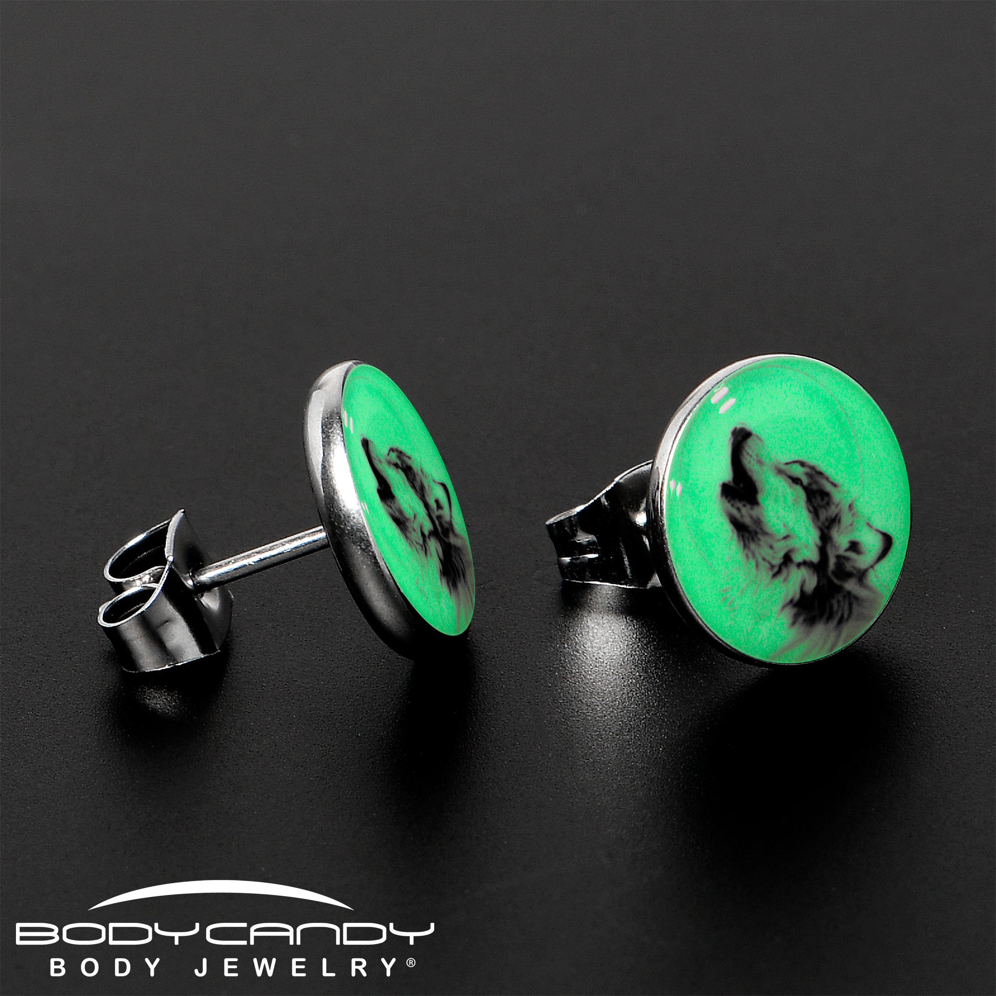 Glow in the Dark Howling Wolf Stainless Steel Stud Earrings stylish jewelry