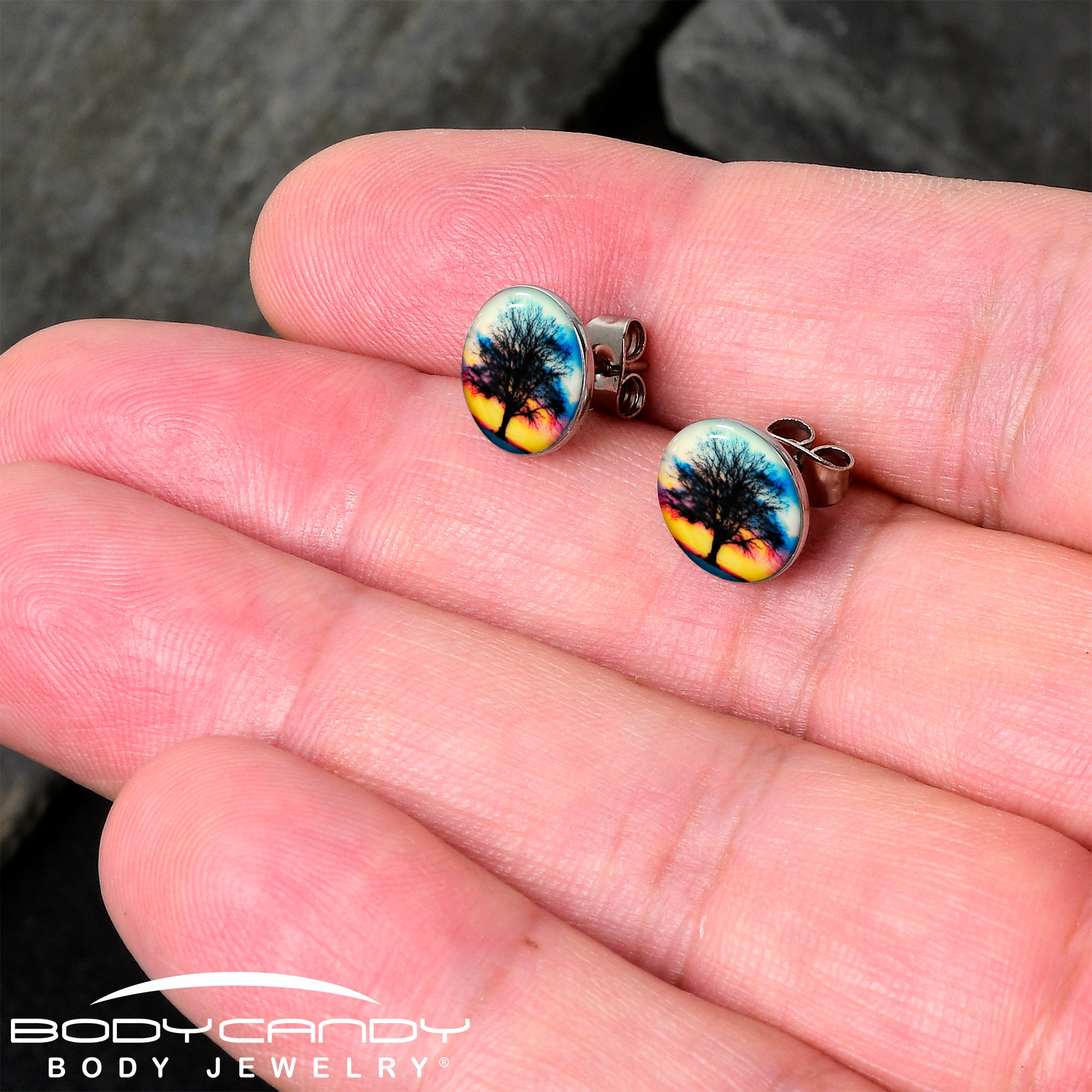 Glow in the Dark Sunset Tree Stud Earrings