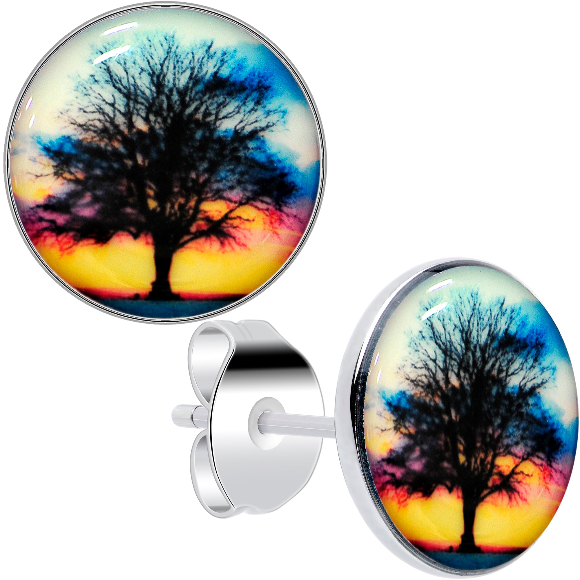 Glow in the Dark Sunset Tree Stud Earrings