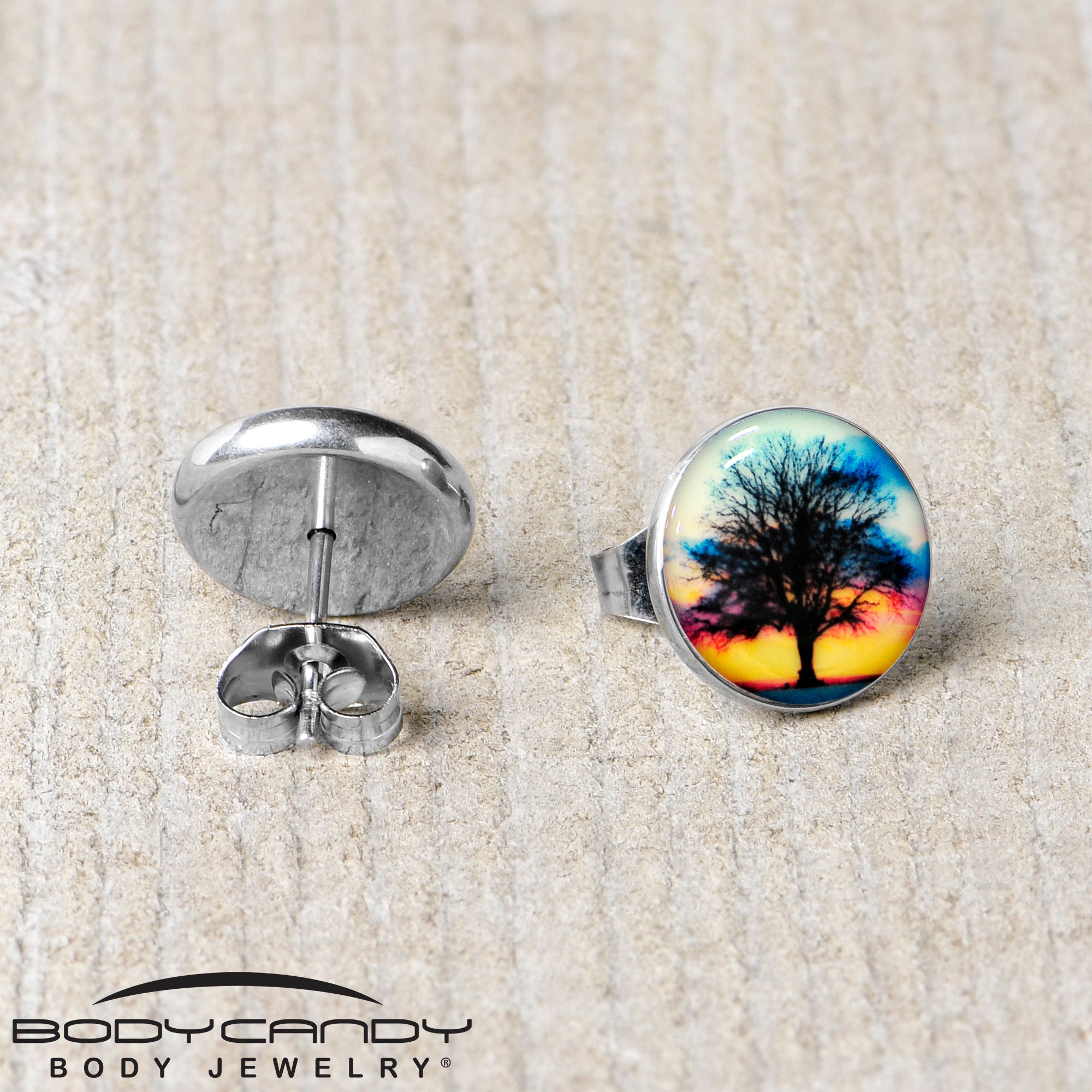Glow in the Dark Sunset Tree Stud Earrings