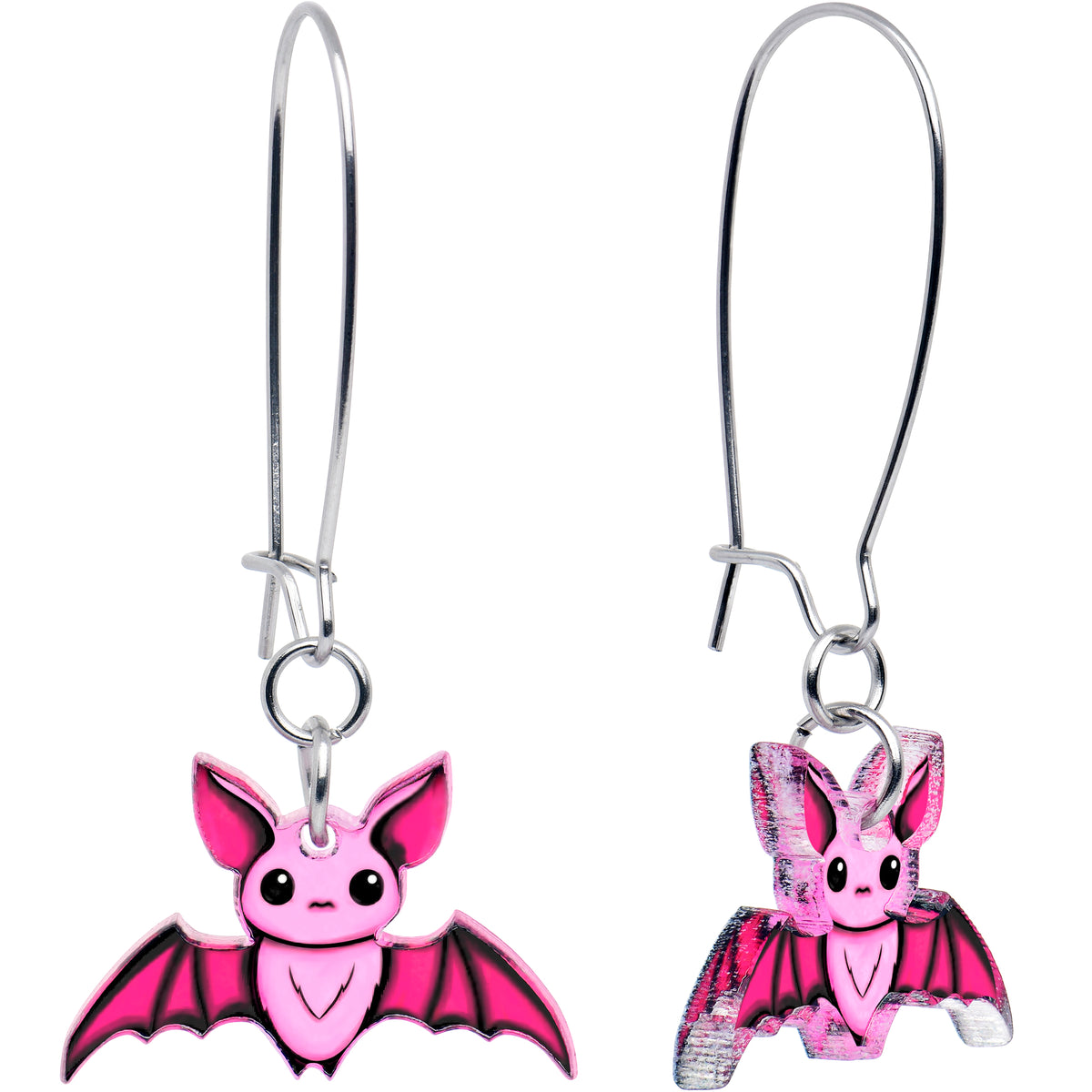 Pretty in Pink Spooky Bat Acrylic Dangle Earrings by Onyx O