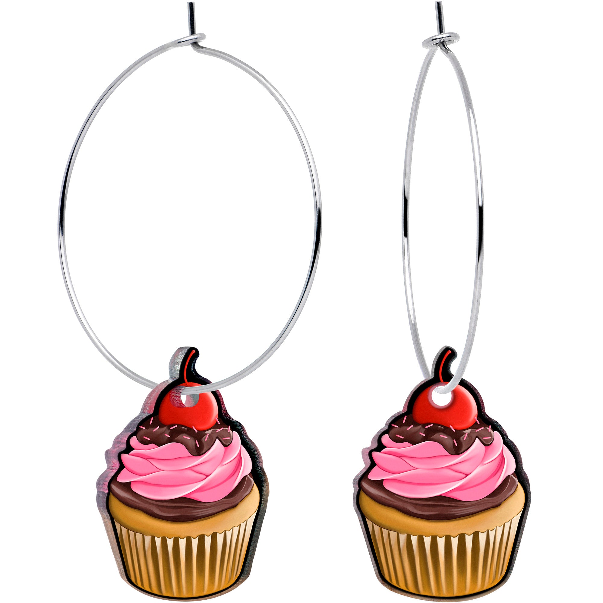 Valentine cupcake hoop earrings stainless steel hypoallergenic
