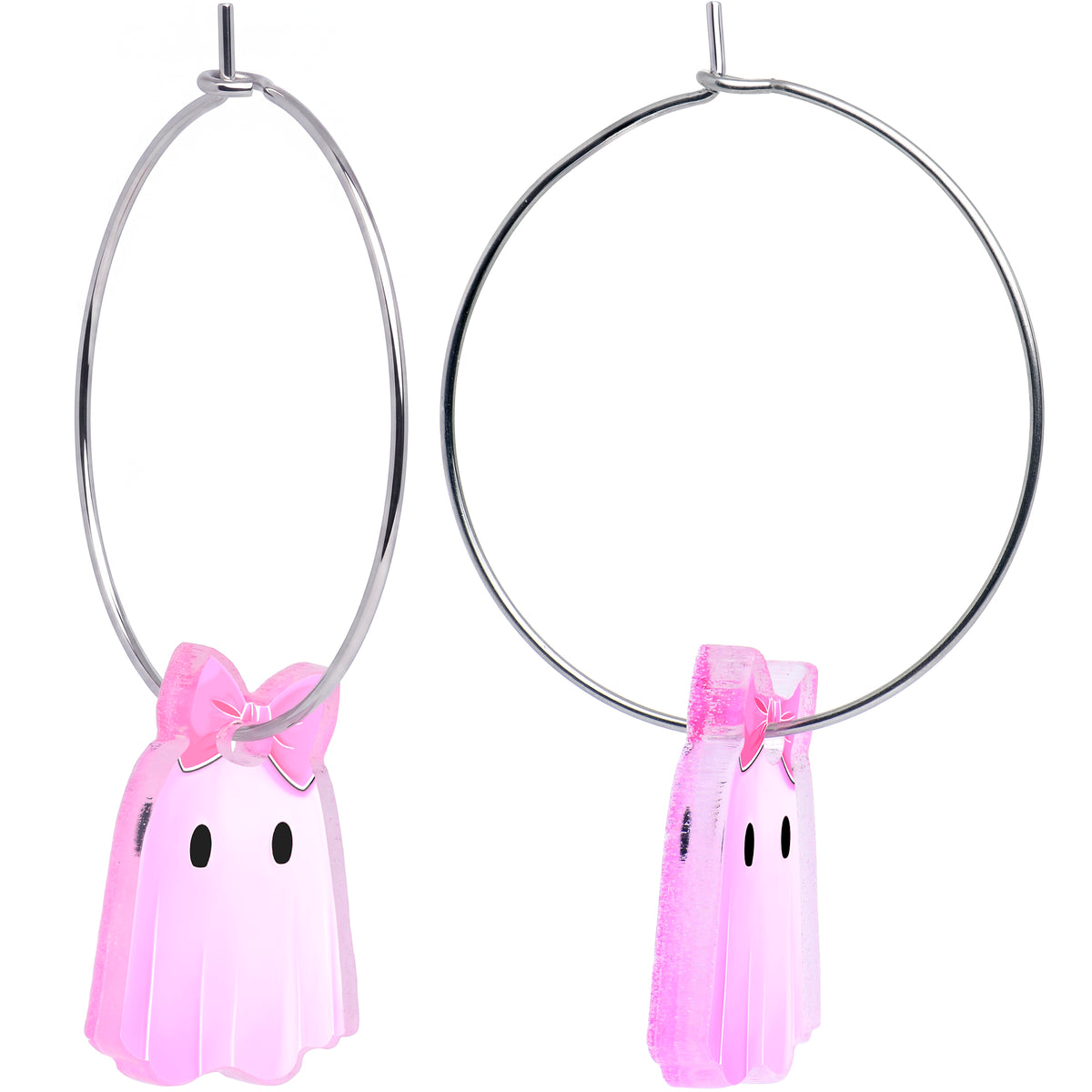 Perfectly Pink Boo Ghost Acrylic Hoop Earrings by Onyx O