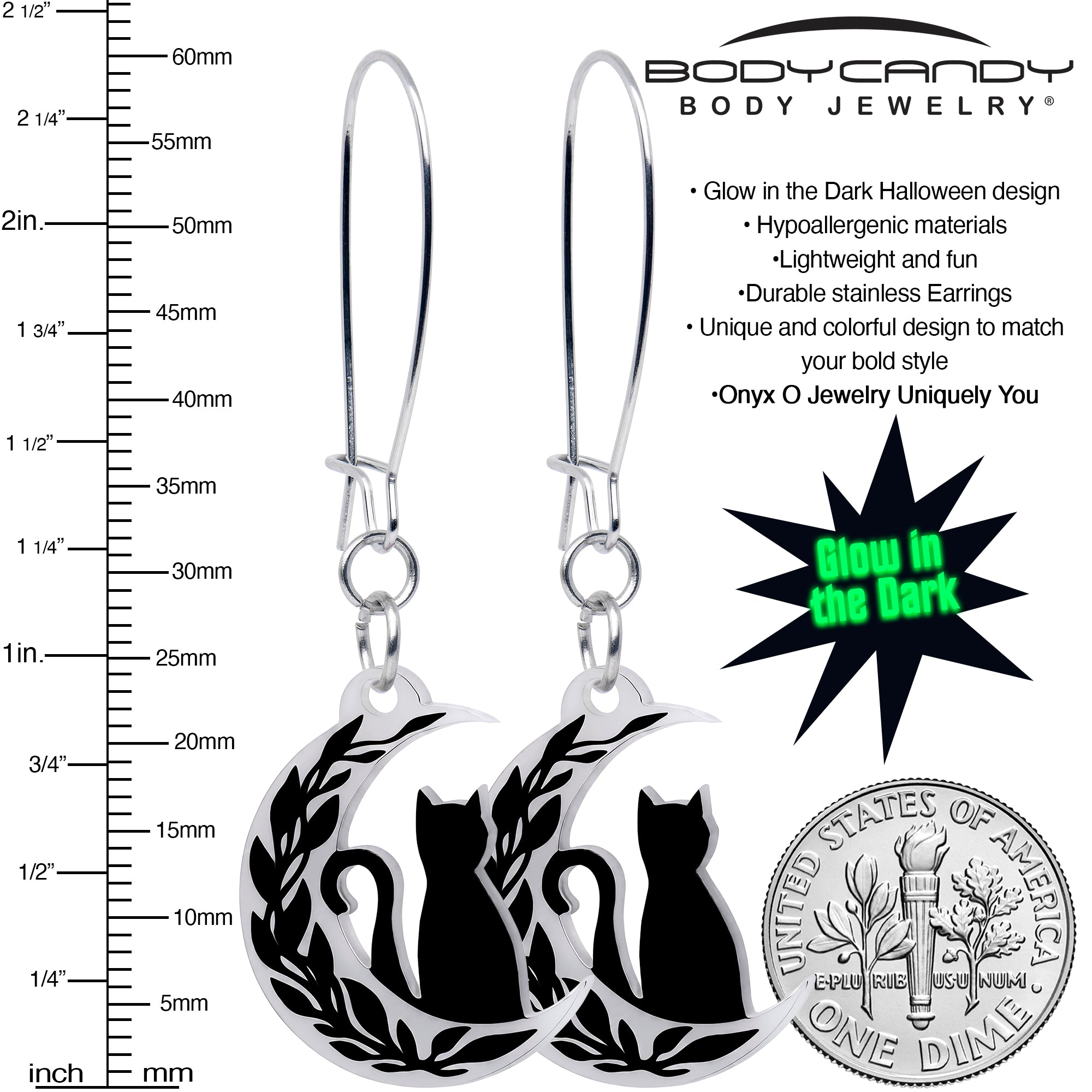 Moonlit Kitty Glow in the Dark Cat Acrylic Hoop Earrings by Onyx O