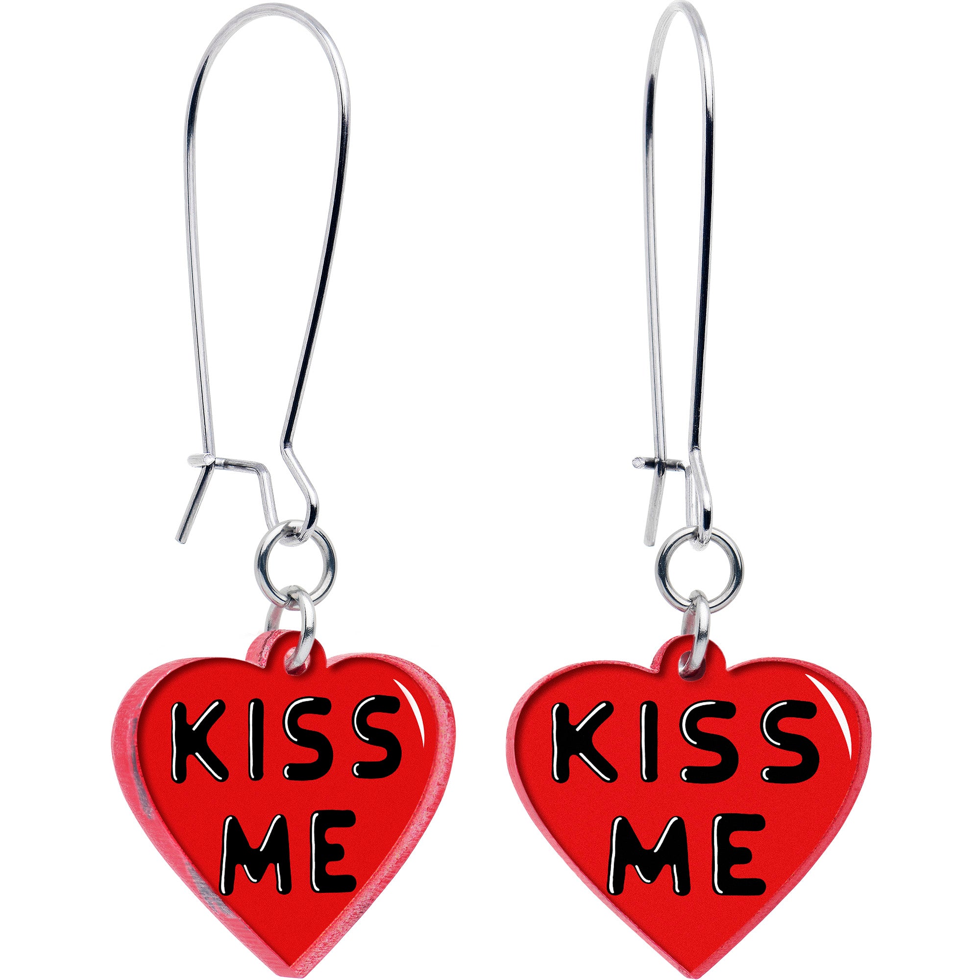 Heart Shaped Dangle Earrings Kiss Me