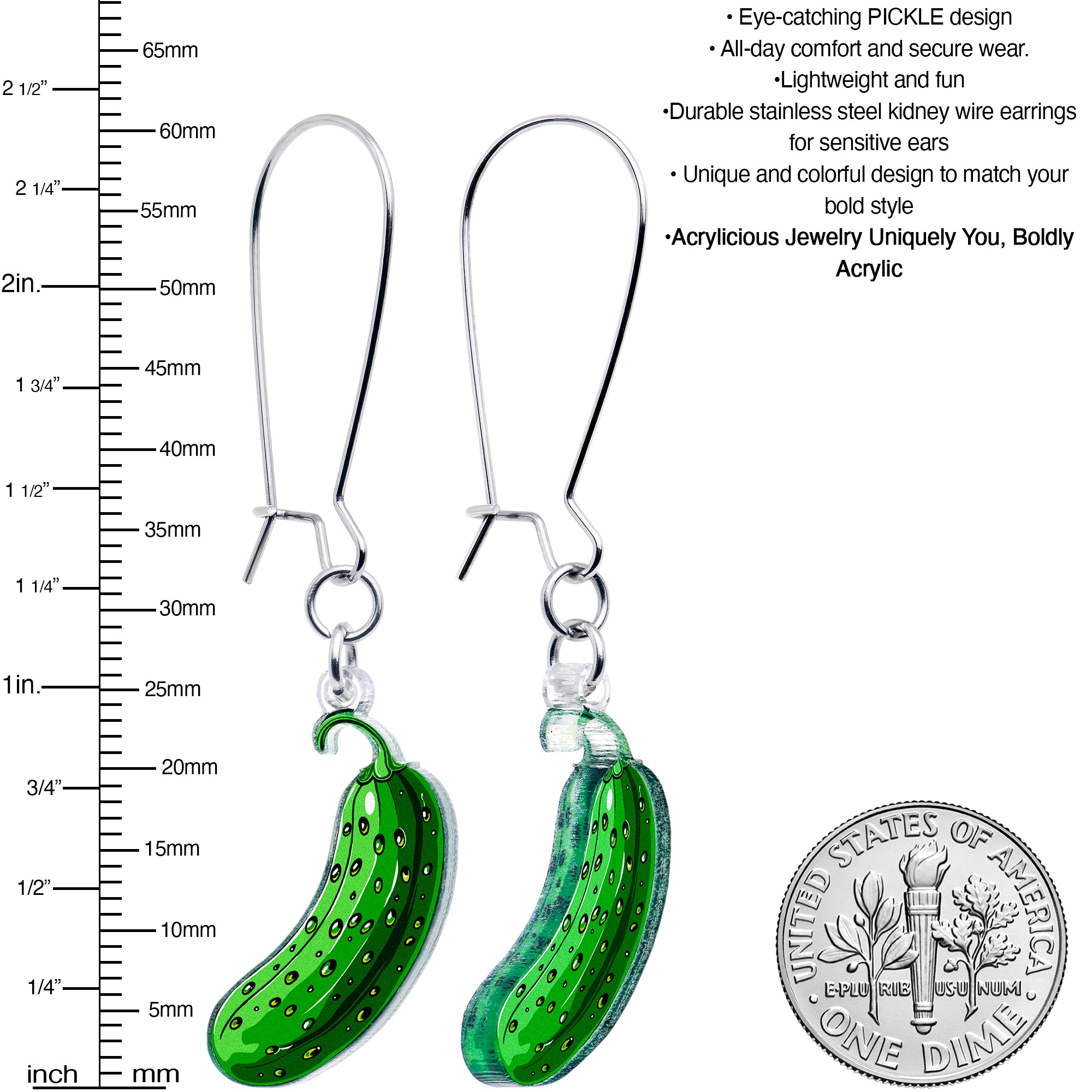Acrylicious Green Pickle Earrings by Onyx O