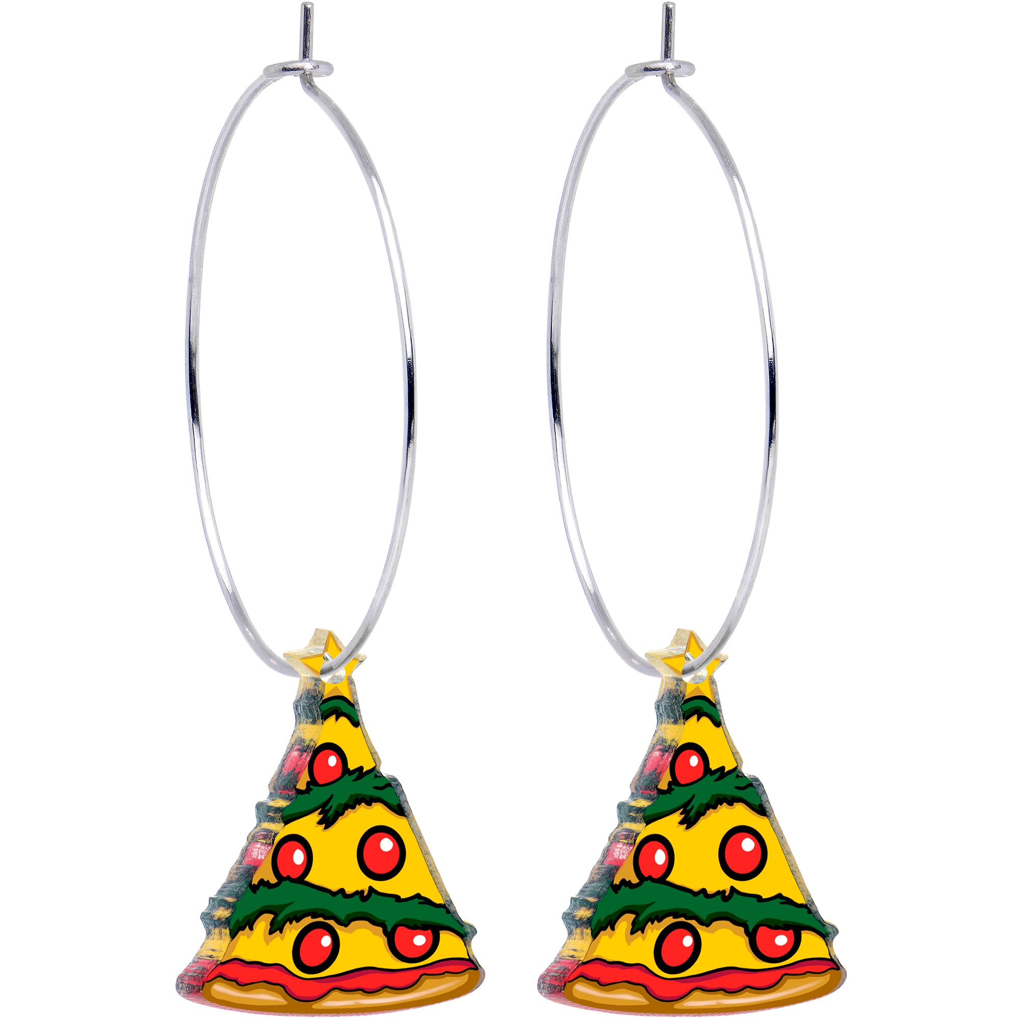 Body Candy pizza Christmas tree dangle holiday hoop earrings