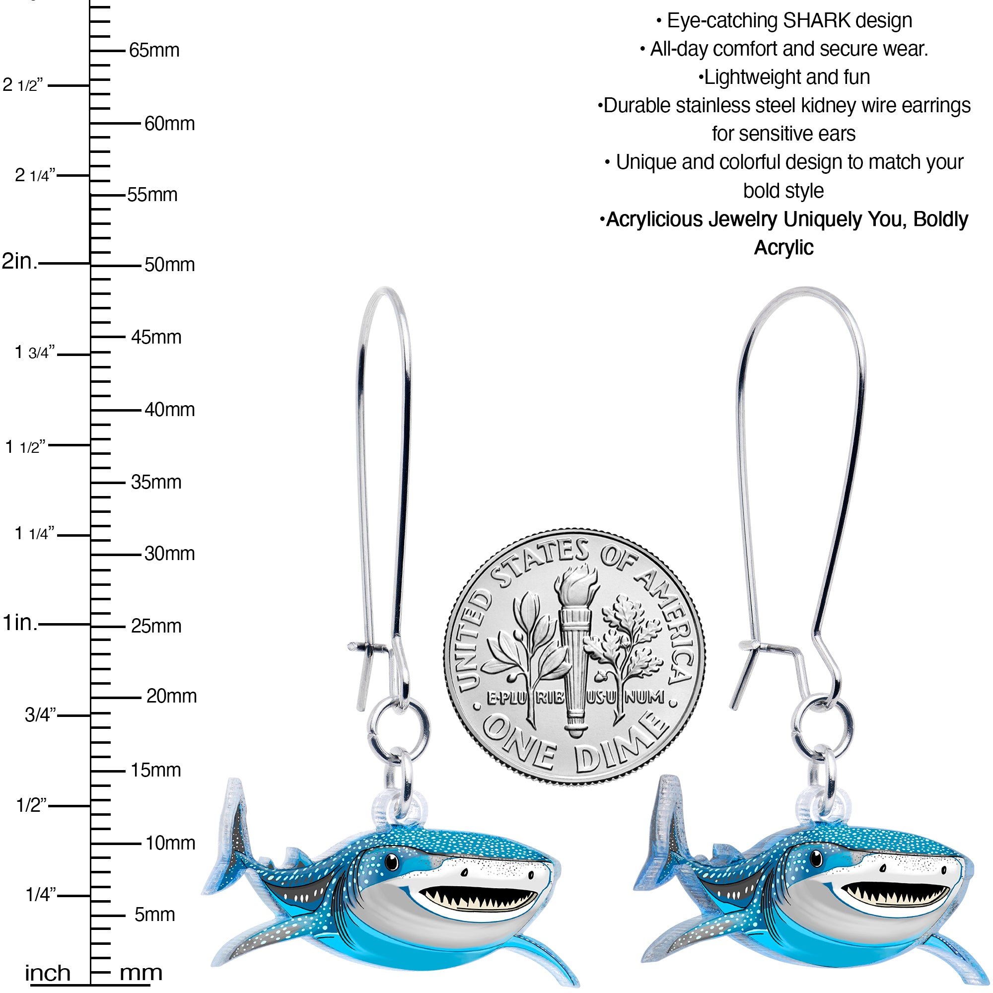 Acrylicious Shark Dangle Earrings by Onyx O