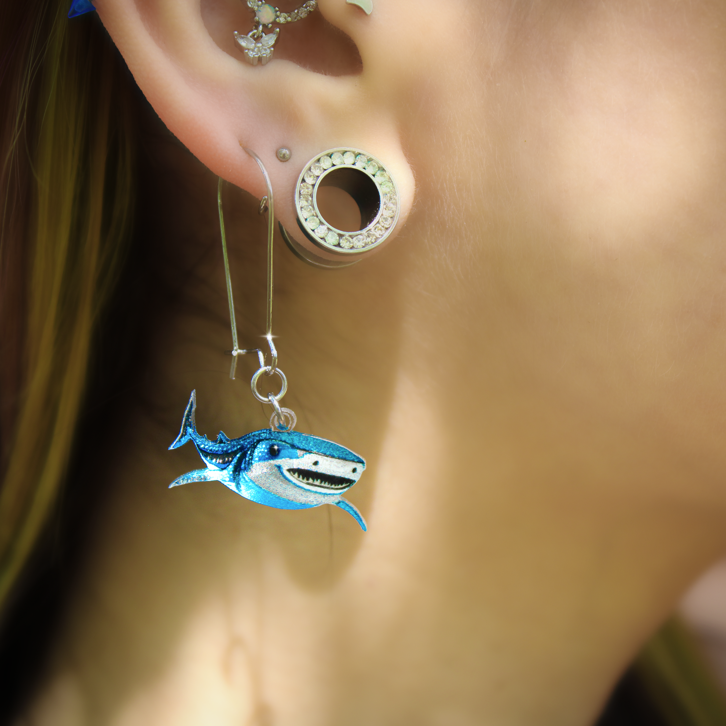 Acrylicious Attack Swimming Shark Dangle Earrings by Onyx O