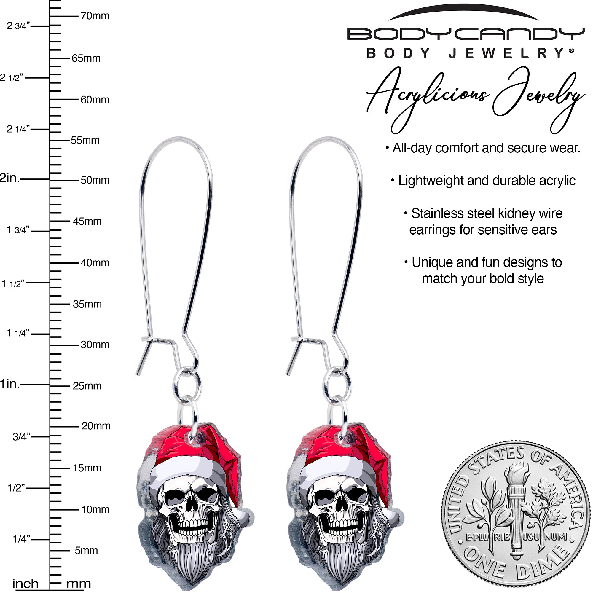 Santa skeleton holiday dangle earrings for women