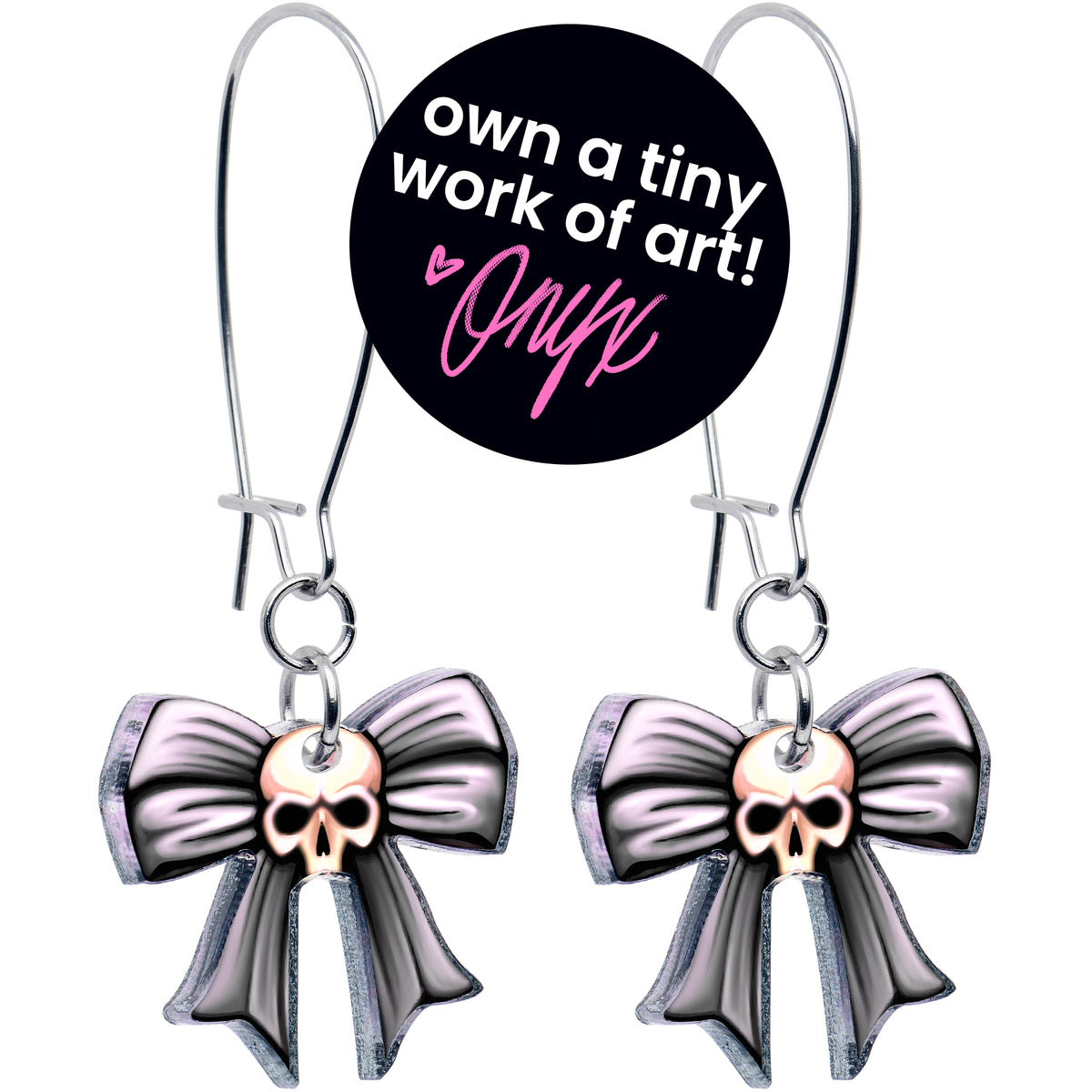 Wicked Bow Skull Acrylic Dangle Earrings by Onyx O