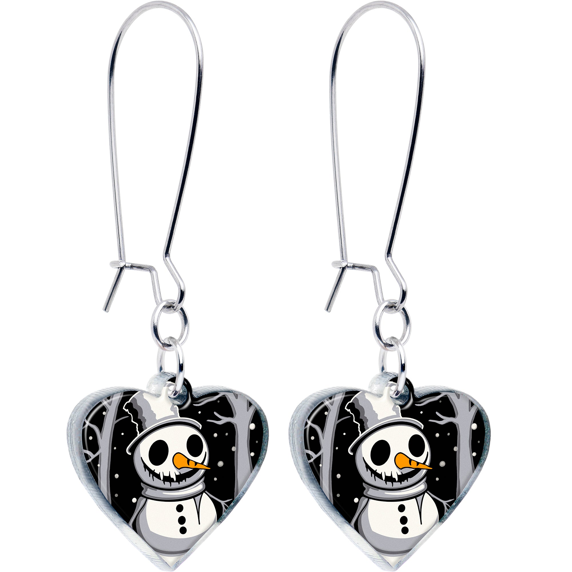 Spooky Snowman dangle Christmas kidney wire earrings