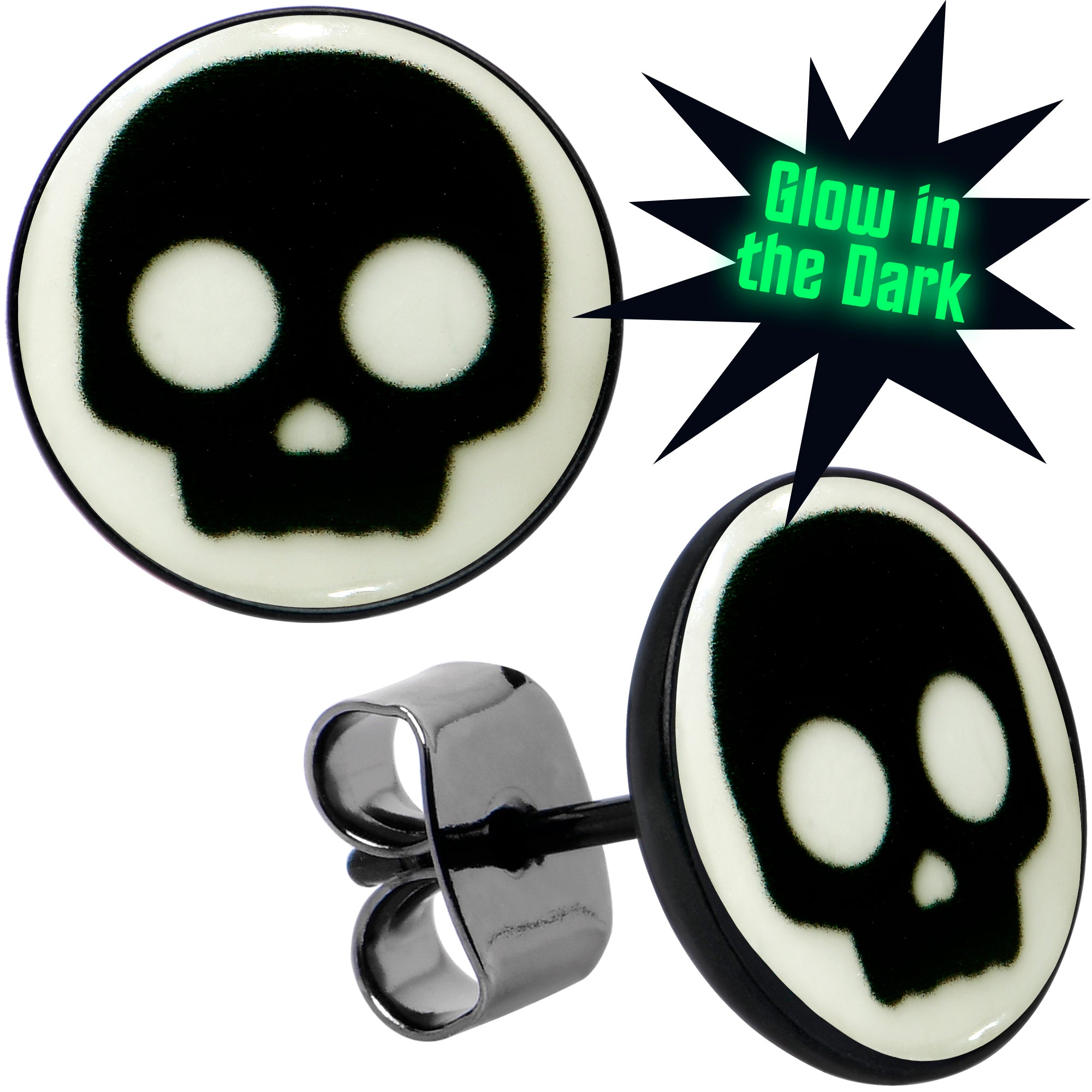Simple Skull Glow in the Dark Stud Earrings by Onyx O