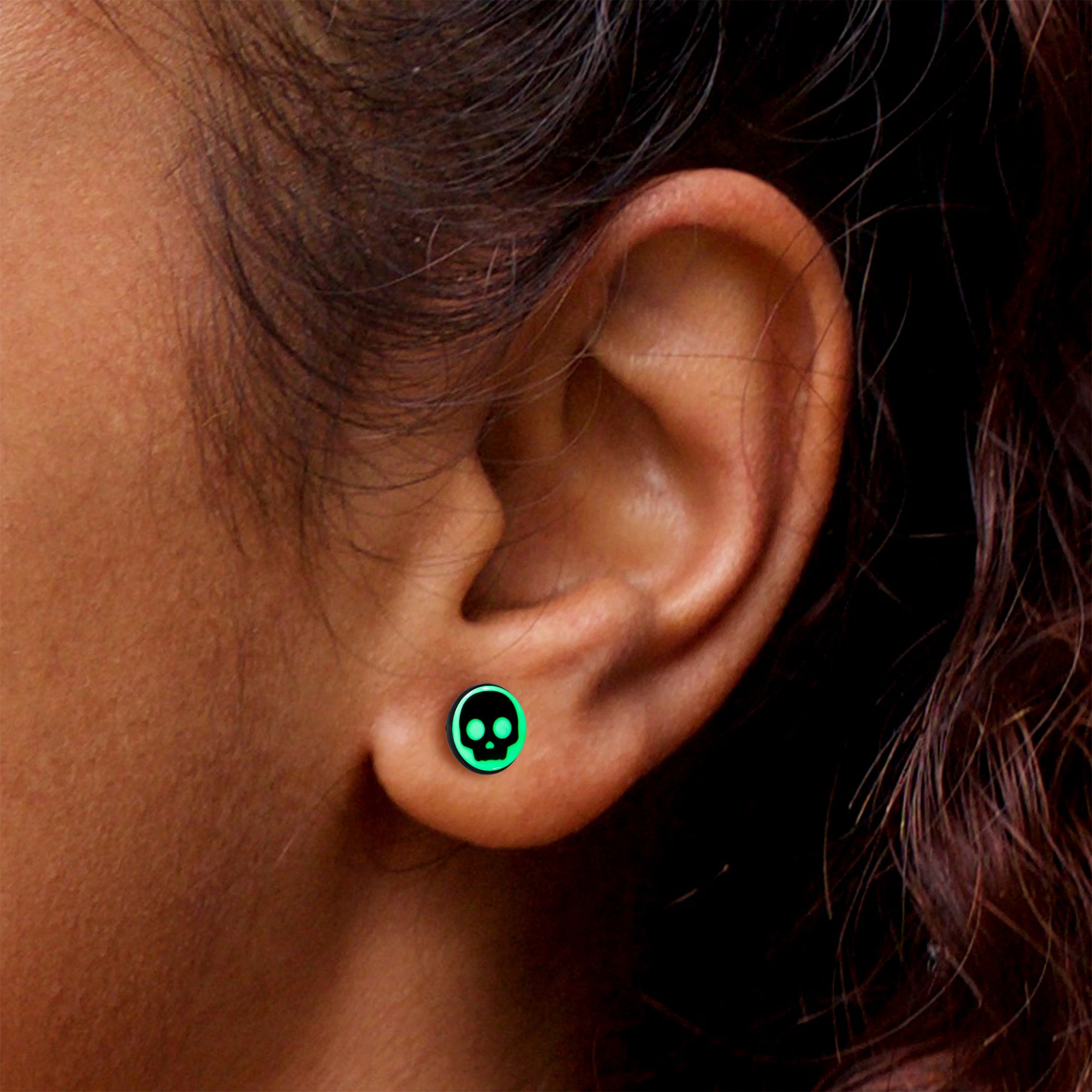 Simple Skull Glow in the Dark Stud Earrings by Onyx O