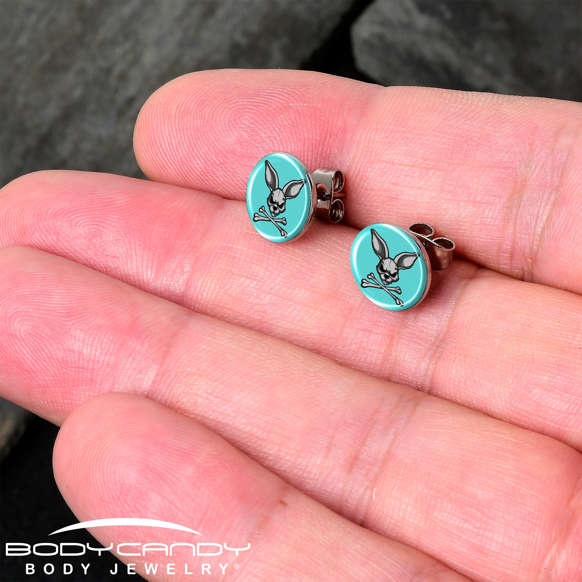 Cute bunny and crossbones themed stud earrings