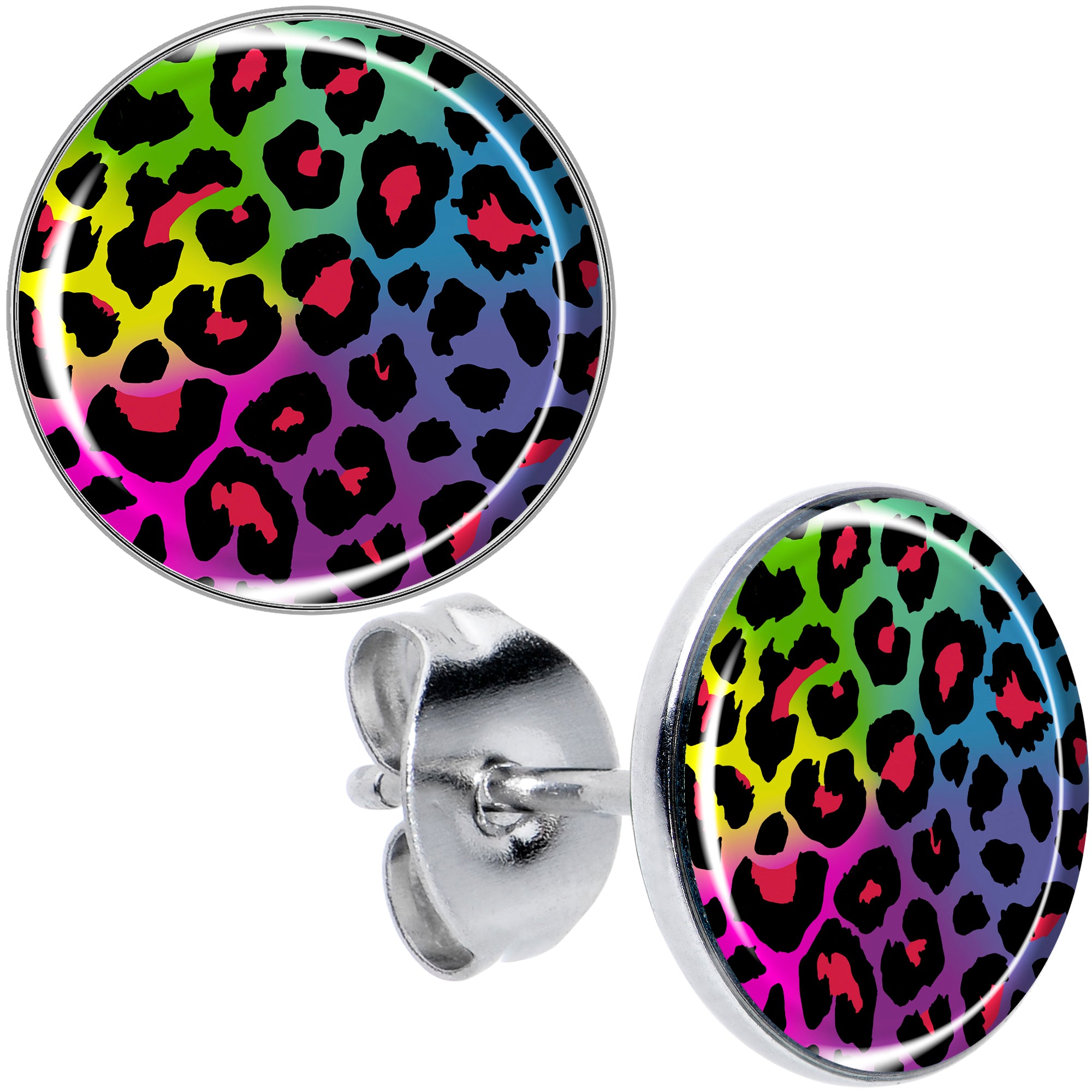 rainbow cheetah print stud earrings