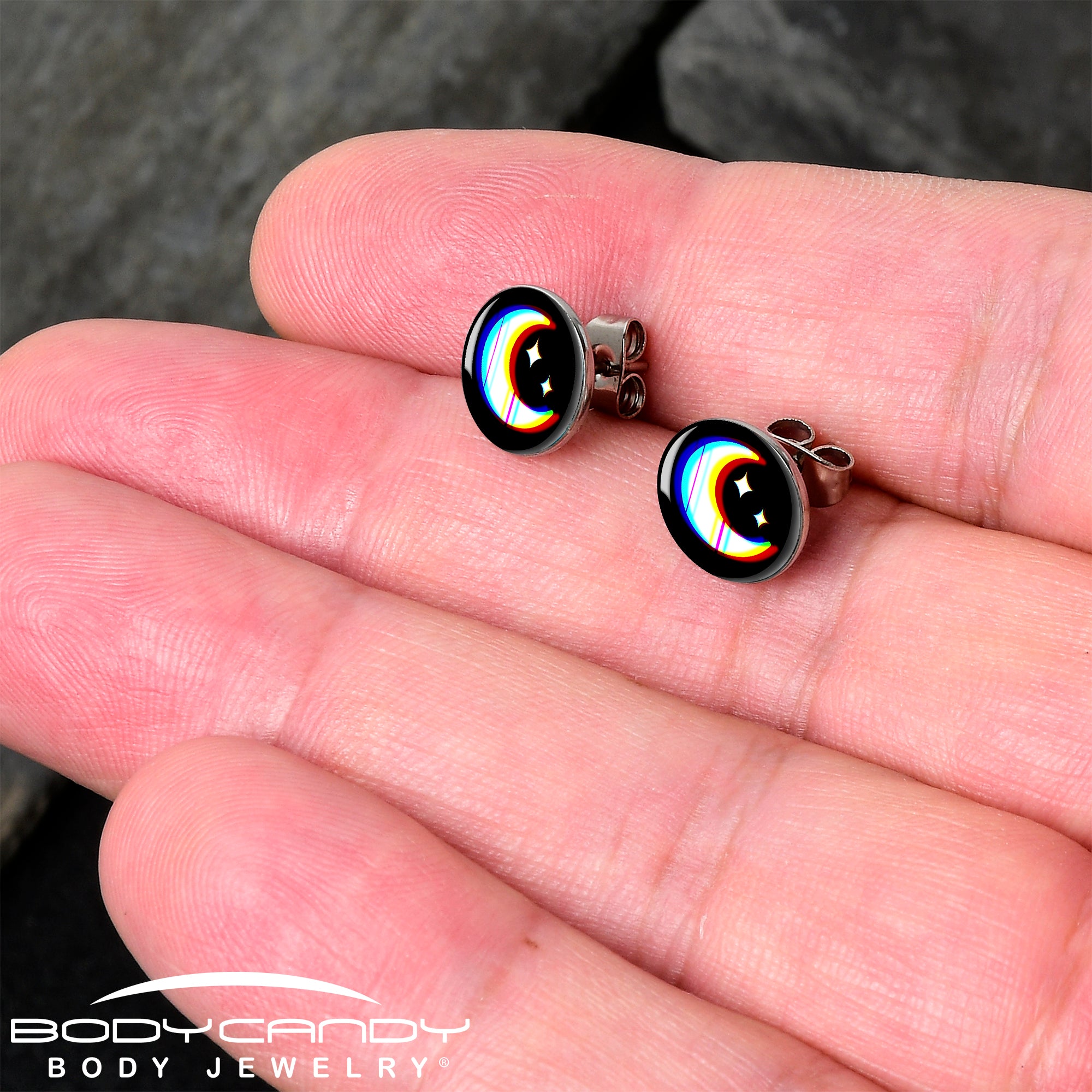 Chromatic Moon Stainless Steel Stud Earrings lightweight body jewelry