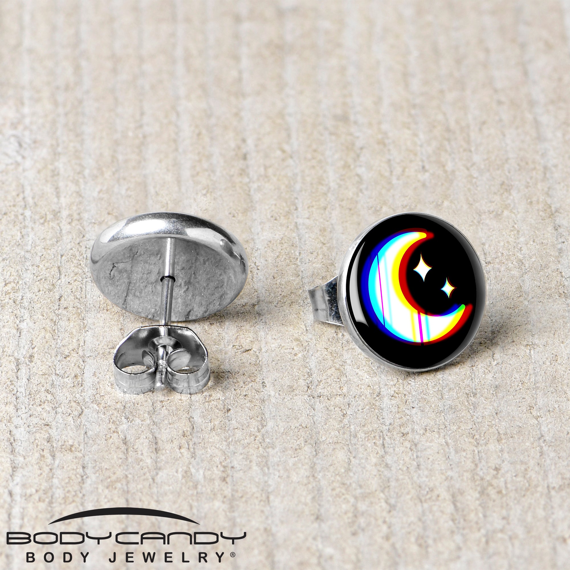 Chromatic Moon Stainless Steel Stud Earrings stainless steel hypoallergenic