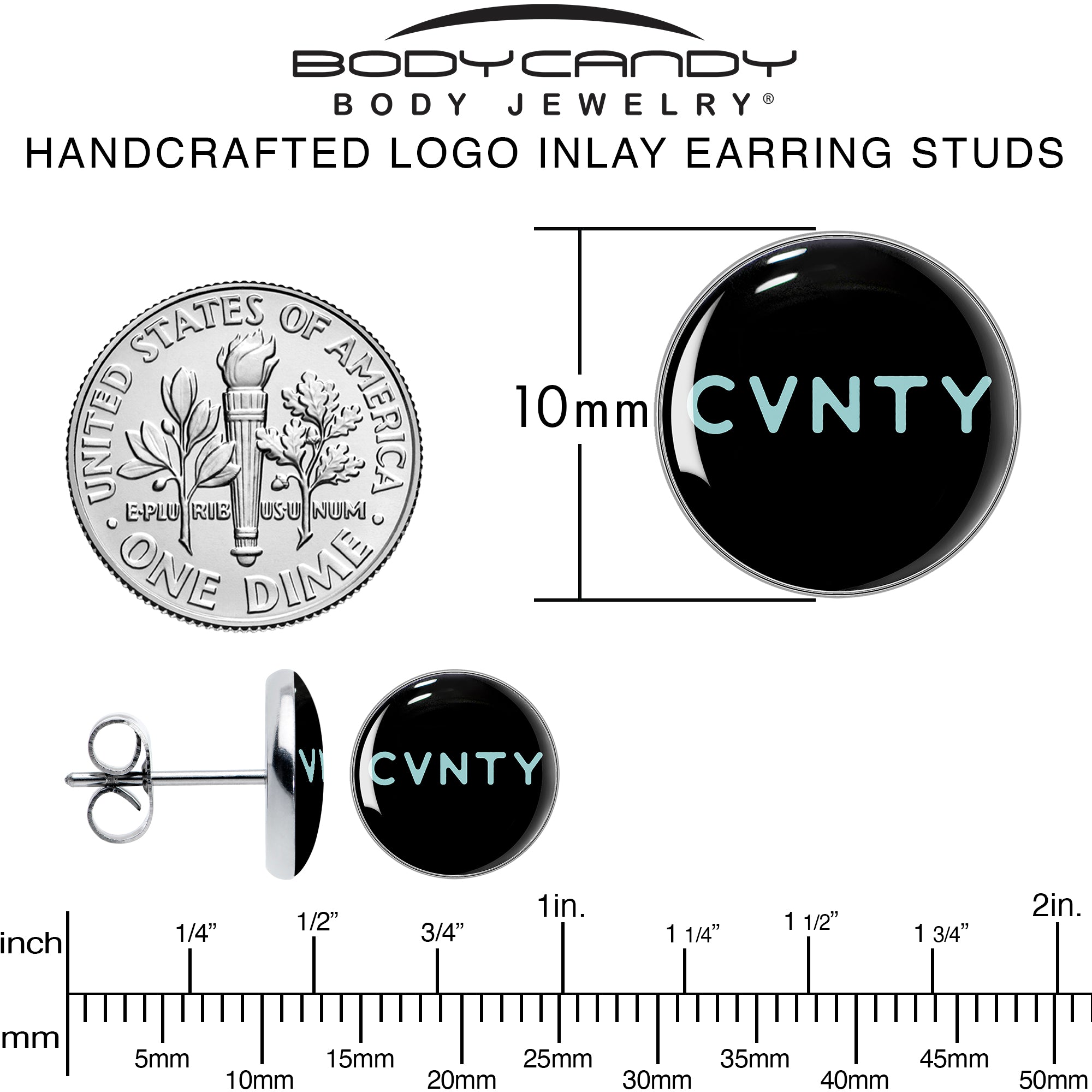 Phrase Logo CVNTY Stainless Steel Stud Earrings perfect for sensitive ears