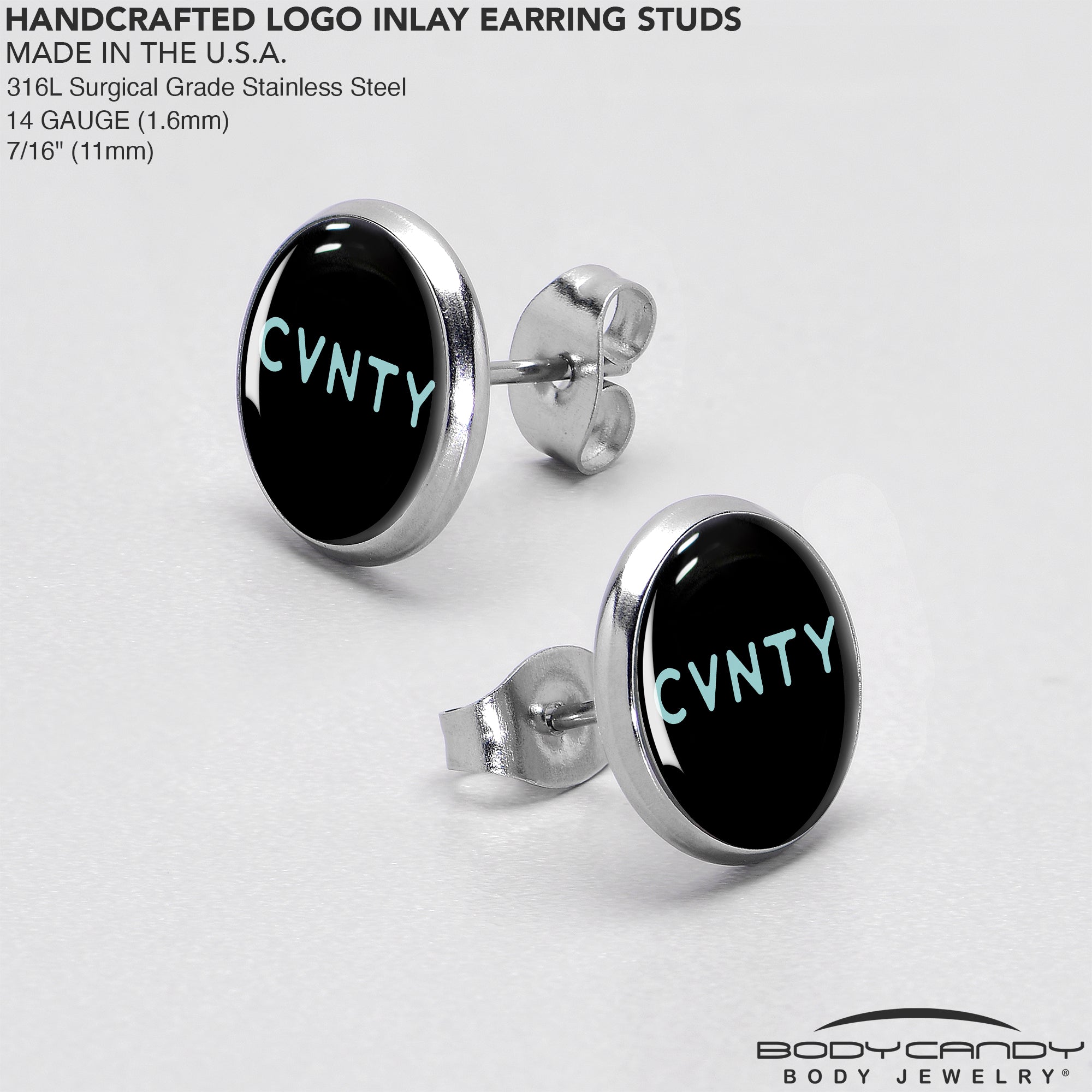 Phrase Logo CVNTY Stainless Steel Stud Earrings custom design option